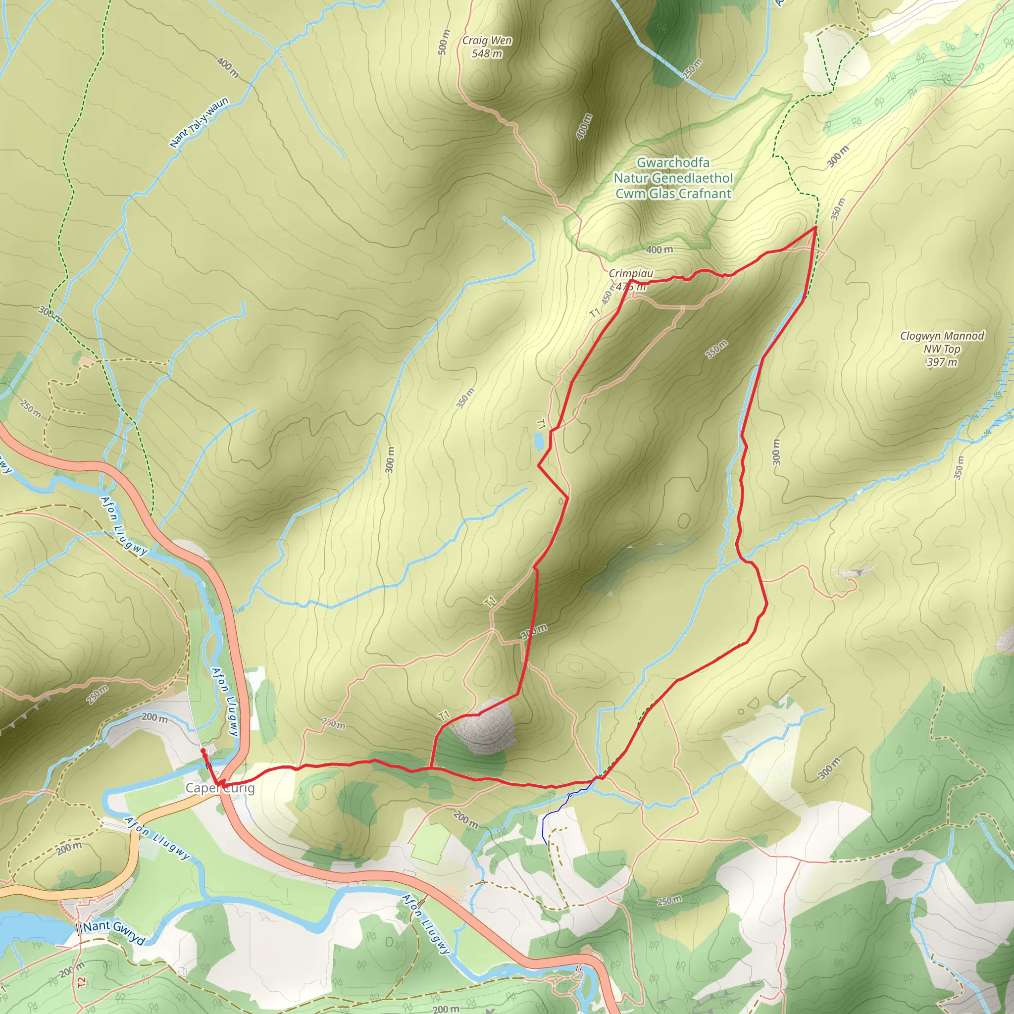 Crimpiau from Capel Curig mobile static map