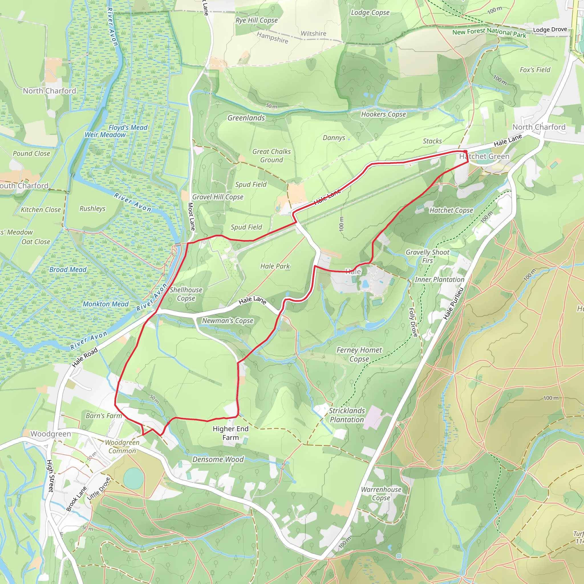 Shellhouse Copse via Avon Valley Path mobile static map