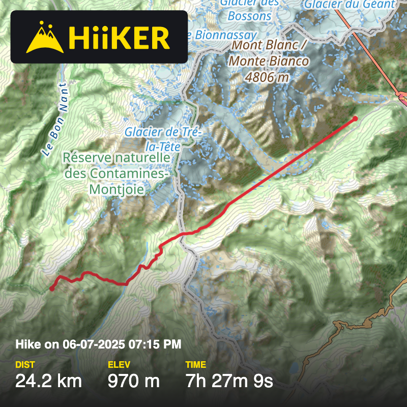 A map preview of the recording Hike on 06-07-2025 07:15 PM.