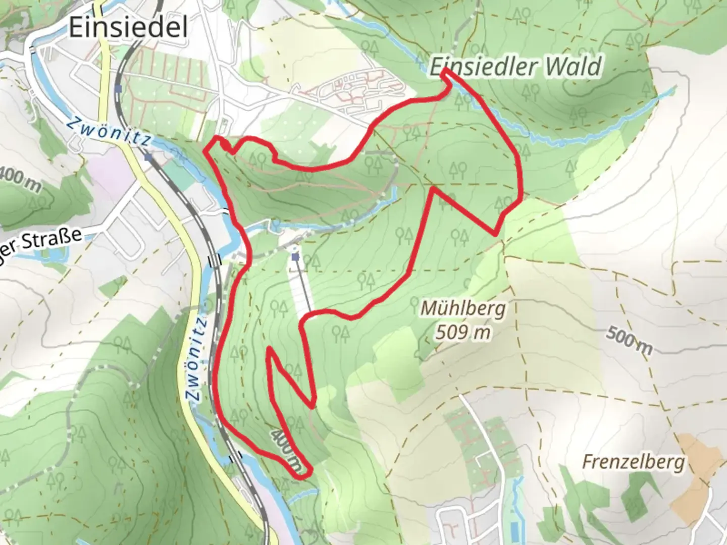 An image depicting the trail Dittersdorf Loop and its surrounding area.