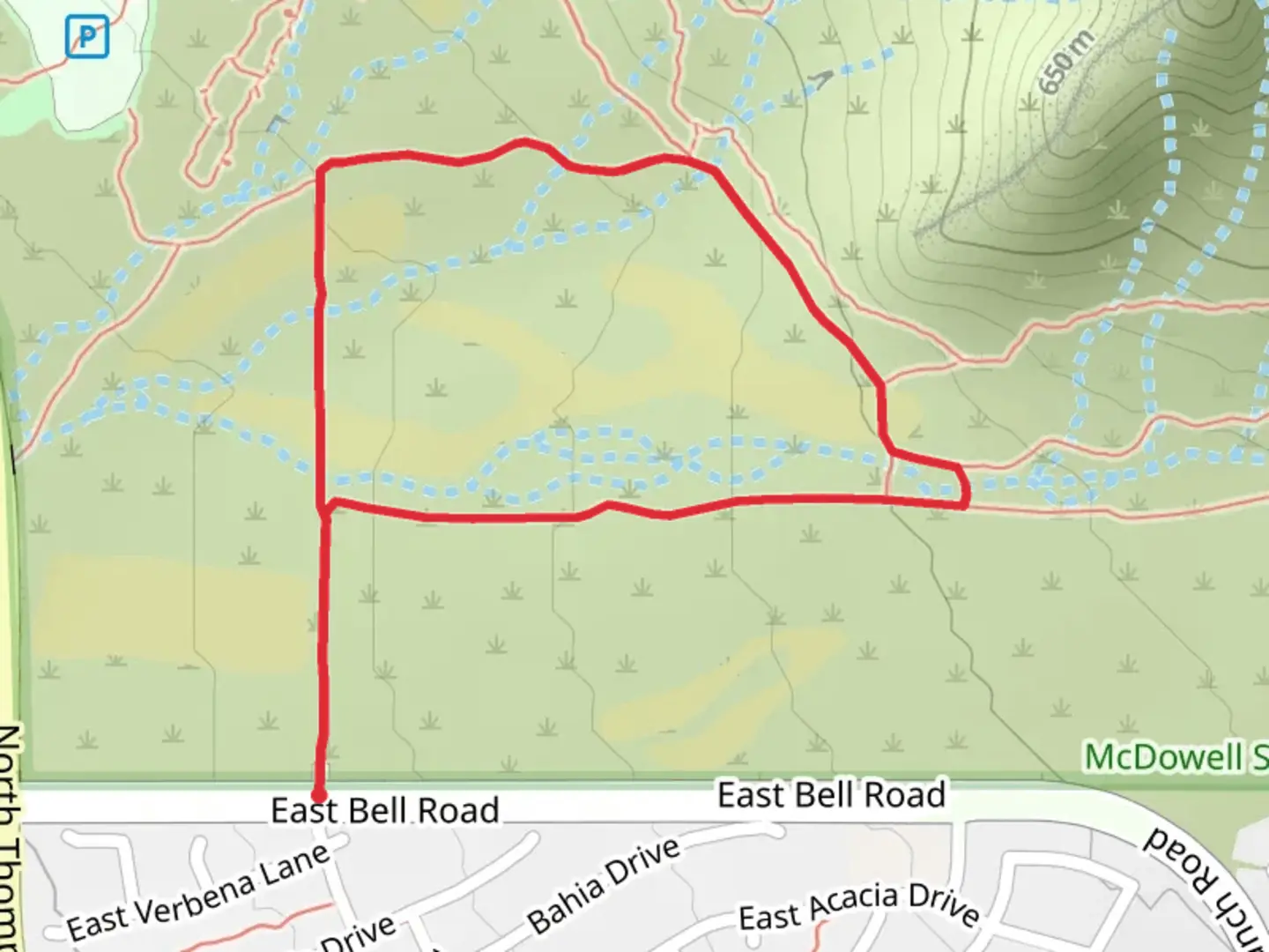 An image depicting the trail 104th Street Spur, Crossover and Levee Loop Trail and its surrounding area.