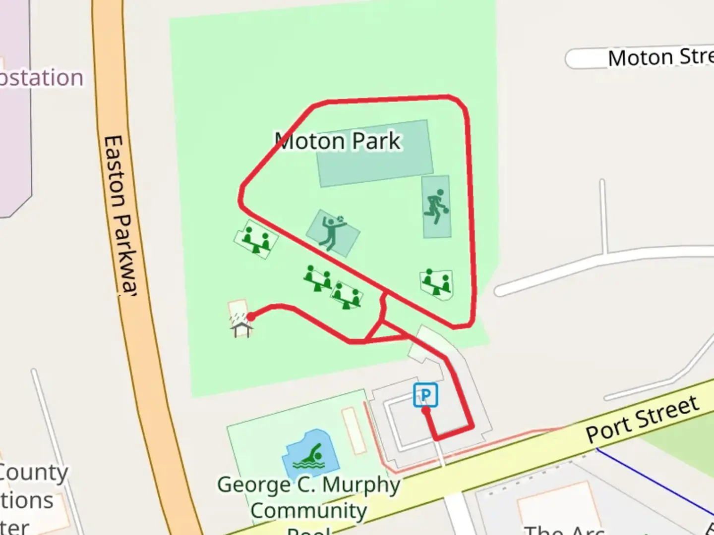An image depicting the trail Moton Park Loop and its surrounding area.
