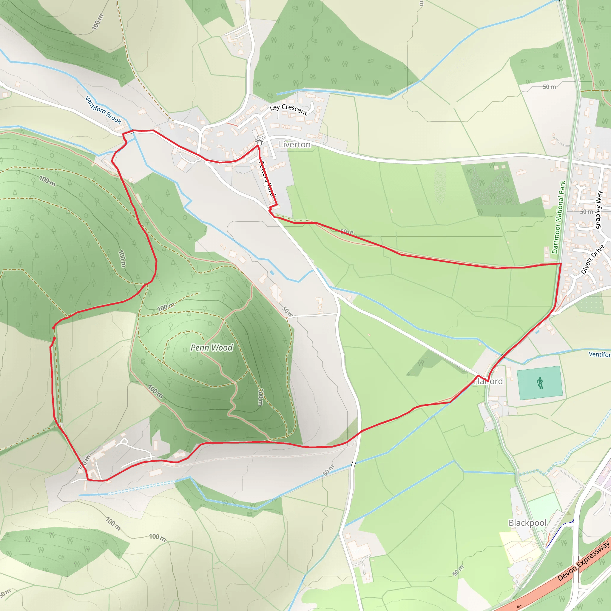 Liverton Circular and Dartmoor Way Loop mobile static map