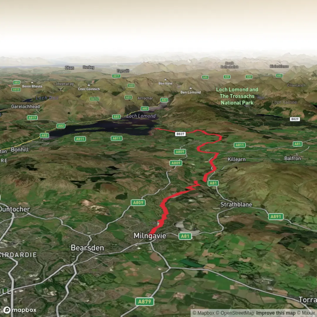 An image depicting the trail Craigallian Loch, Garadhban Forest and Balmaha and its surrounding area.