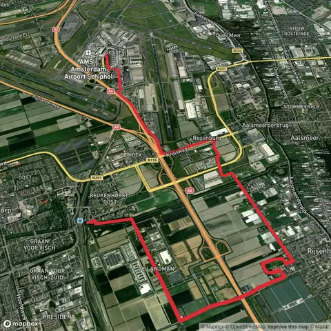 Hoofddorp to Schiphol via Rijnlander Weg and Bennebroeker Weg