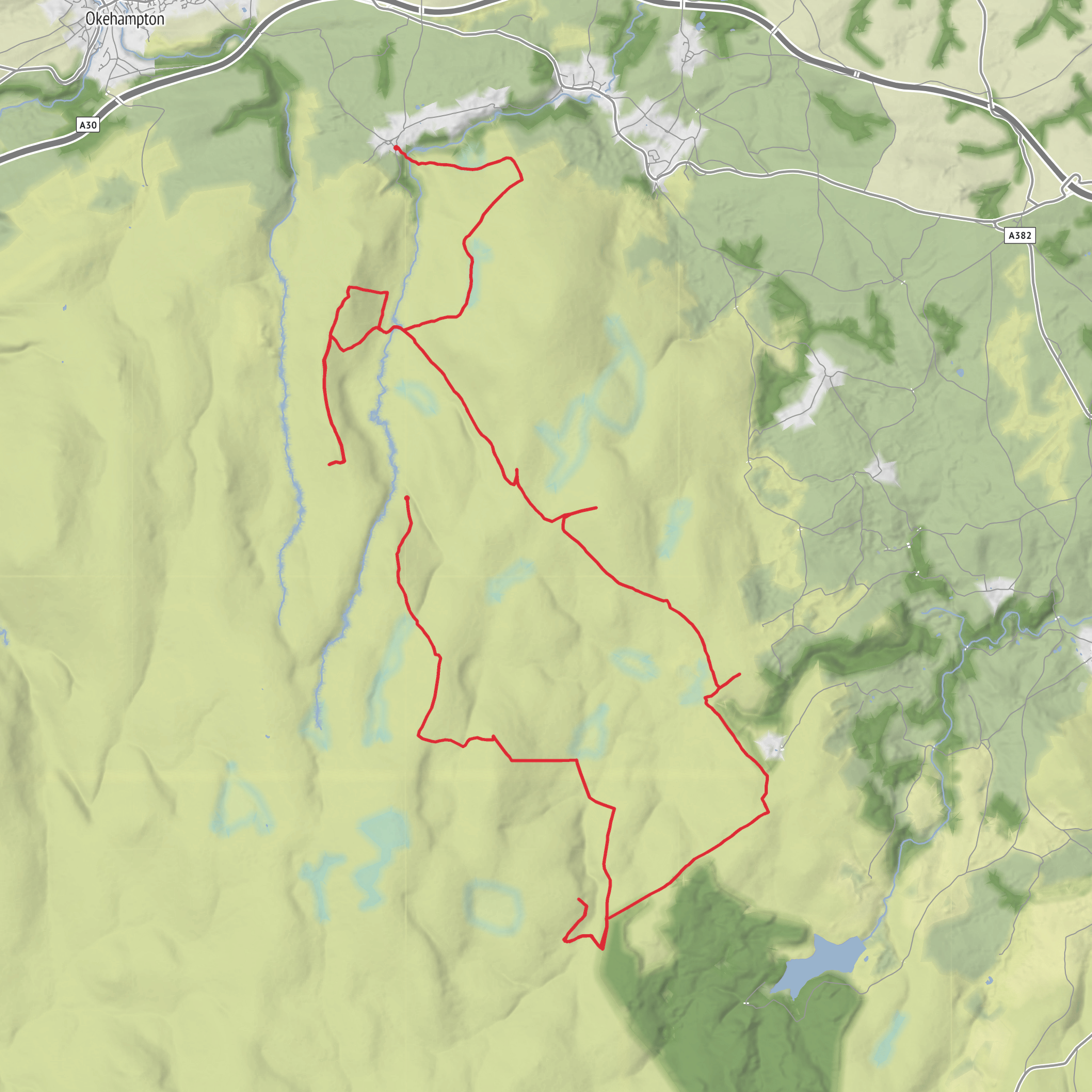 Hike from Belstone via Watern Tor, Scorhill Down, Kennon Hill and Oke Tor mobile static map