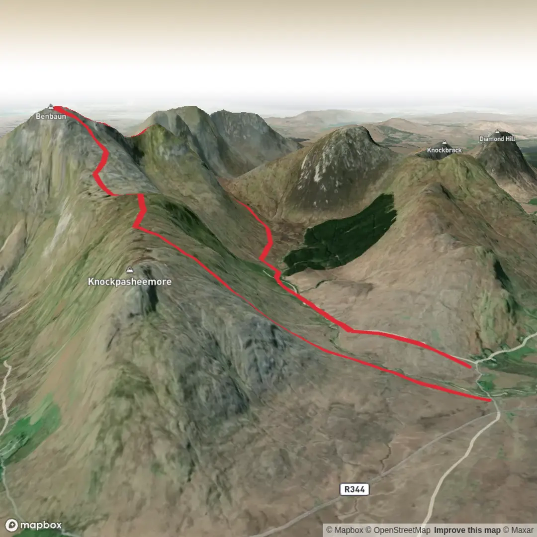 An image depicting the trail The Twelve Bens/Garraun Complex SAC - Apr 28 and its surrounding area.