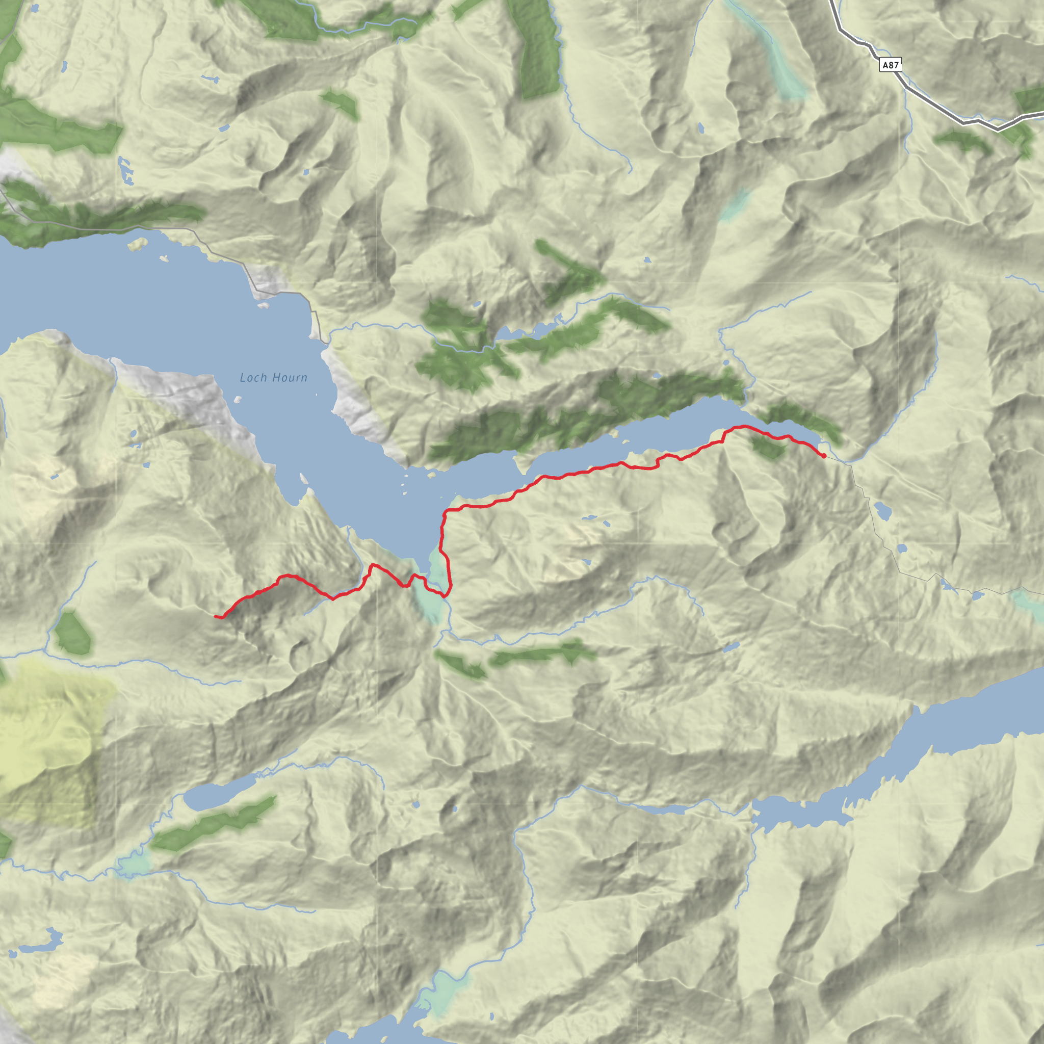 Barrisdale Bay, Stob a' Choire Idhair and Ladhar Bheinn from Loch Hourn mobile static map