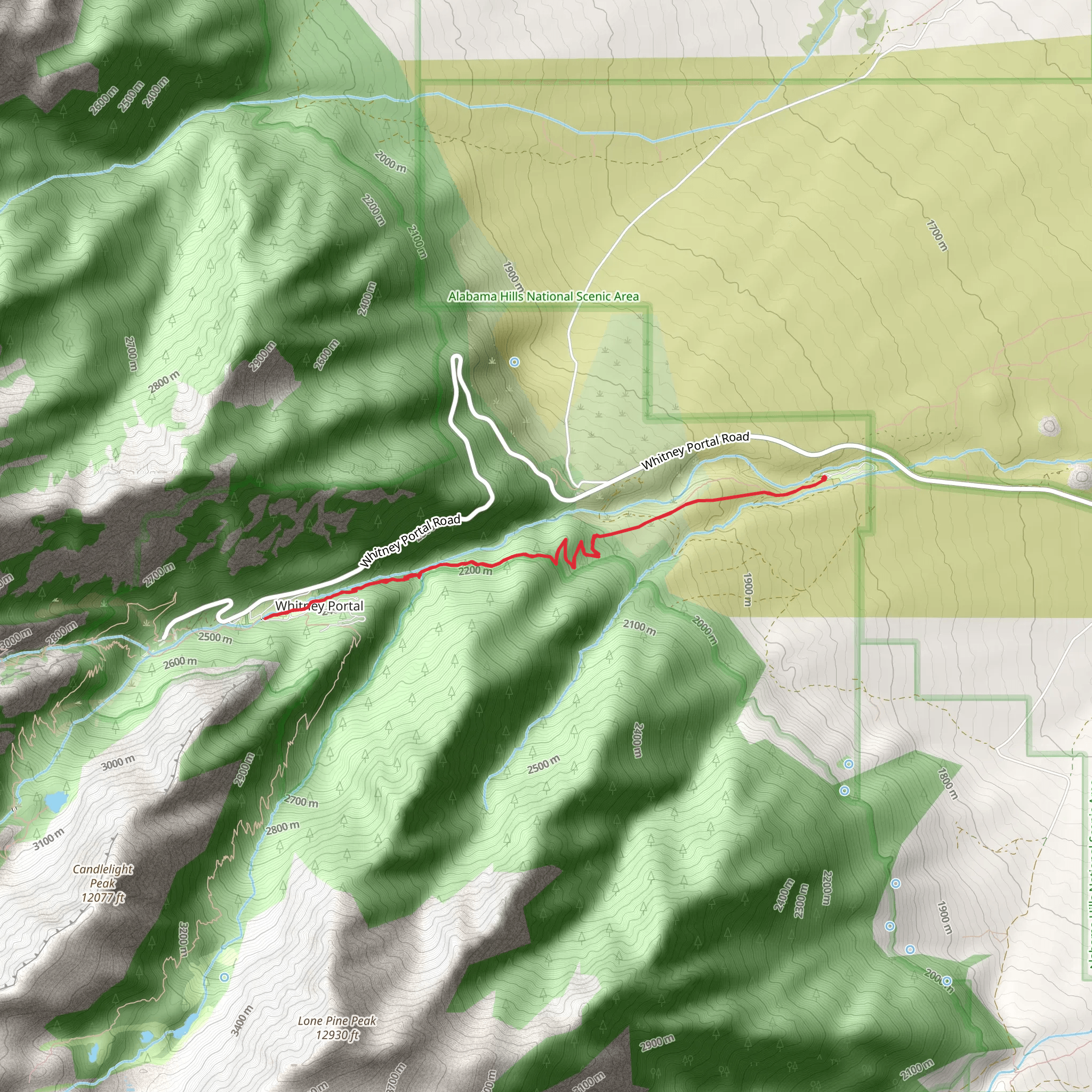 Whitney Portal Trail Out and Back mobile static map