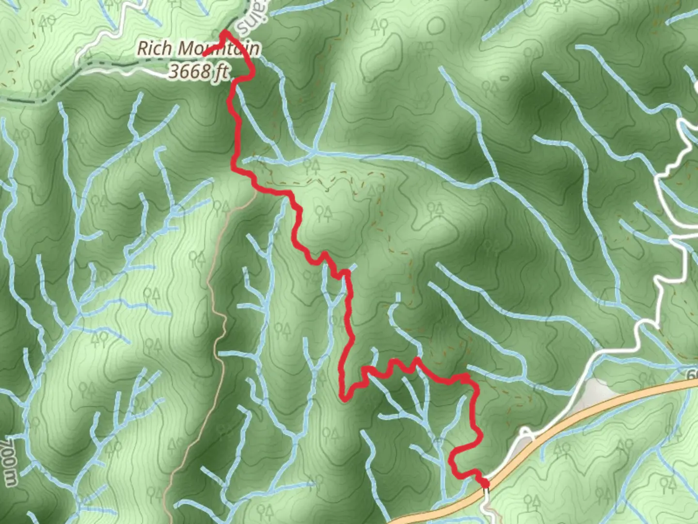 An image depicting the trail Rich Mountain and its surrounding area.