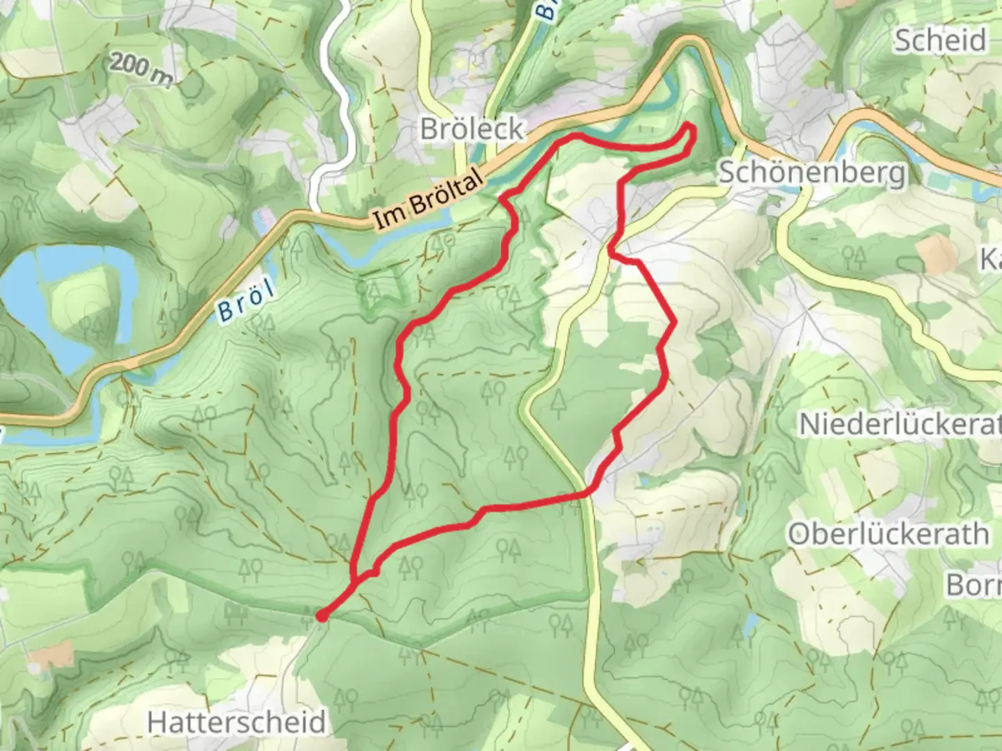 An image depicting the trail Hatterscheid Rundweg Loop and its surrounding area.