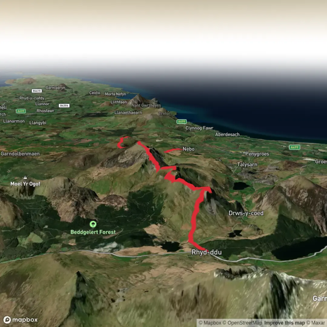 An image depicting the trail Nantlle Ridge Rhyd-Ddu to Nebo and its surrounding area.