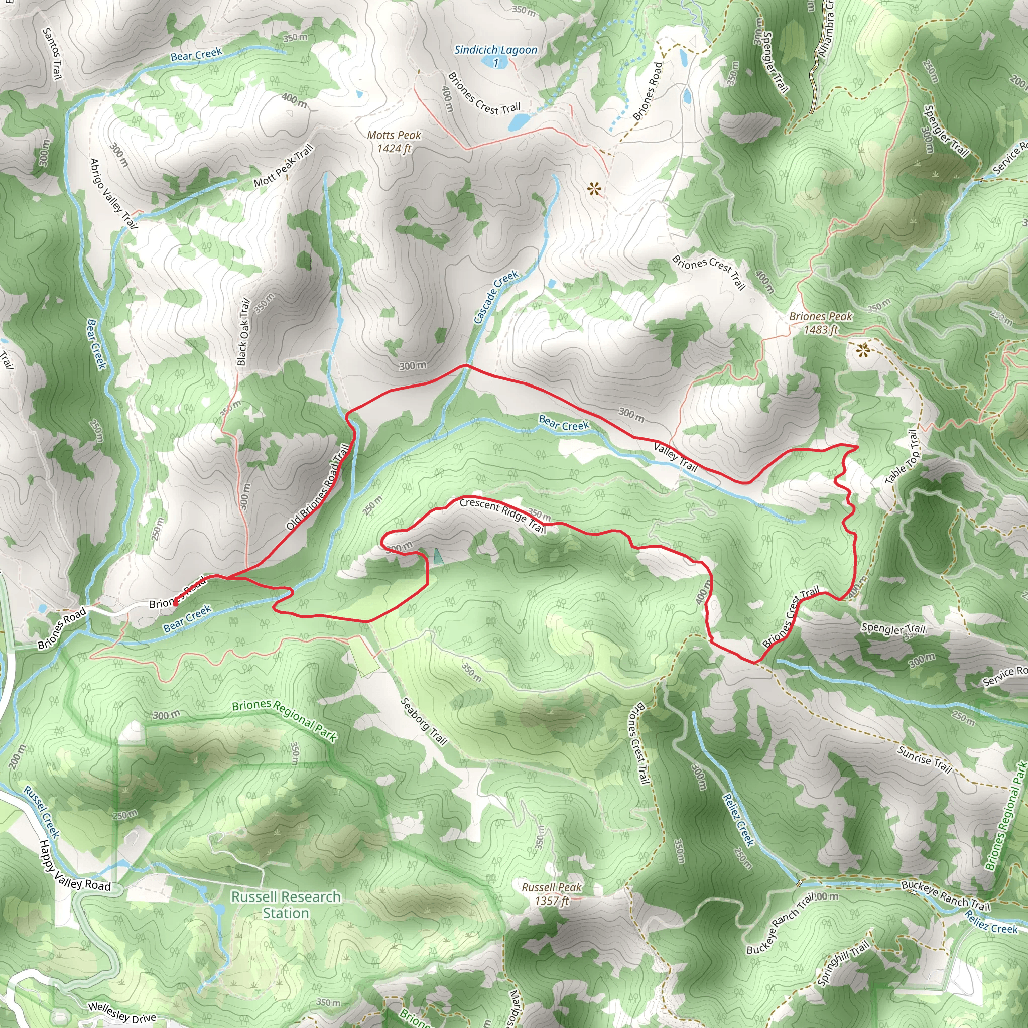 Old Briones - Briones Crest - Crescent Ridge Loop Trail mobile static map