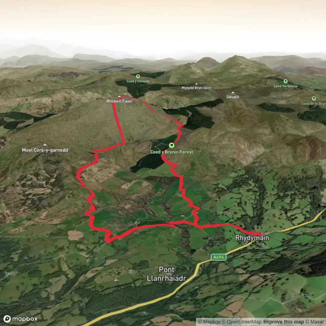 An image depicting the trail Rhobell Fawr and its surrounding area.