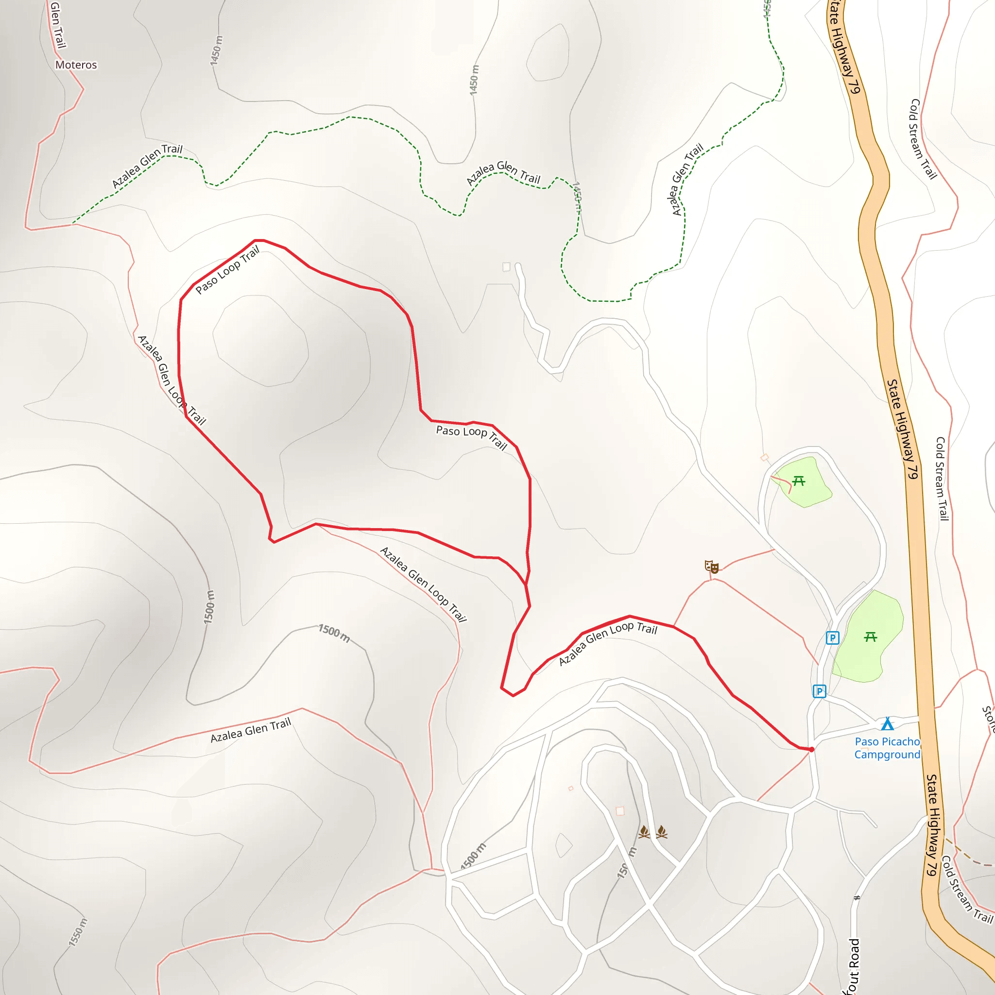 Azalea Glen Trail and Paso Loop Trail mobile static map