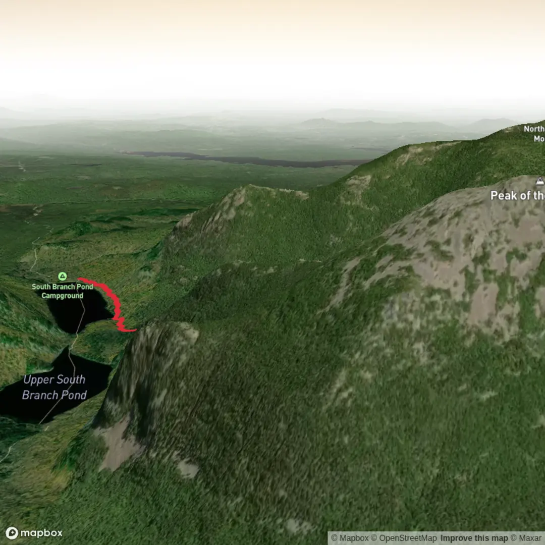An image depicting the trail Howe Brook via Lower South Branch Pond and its surrounding area.