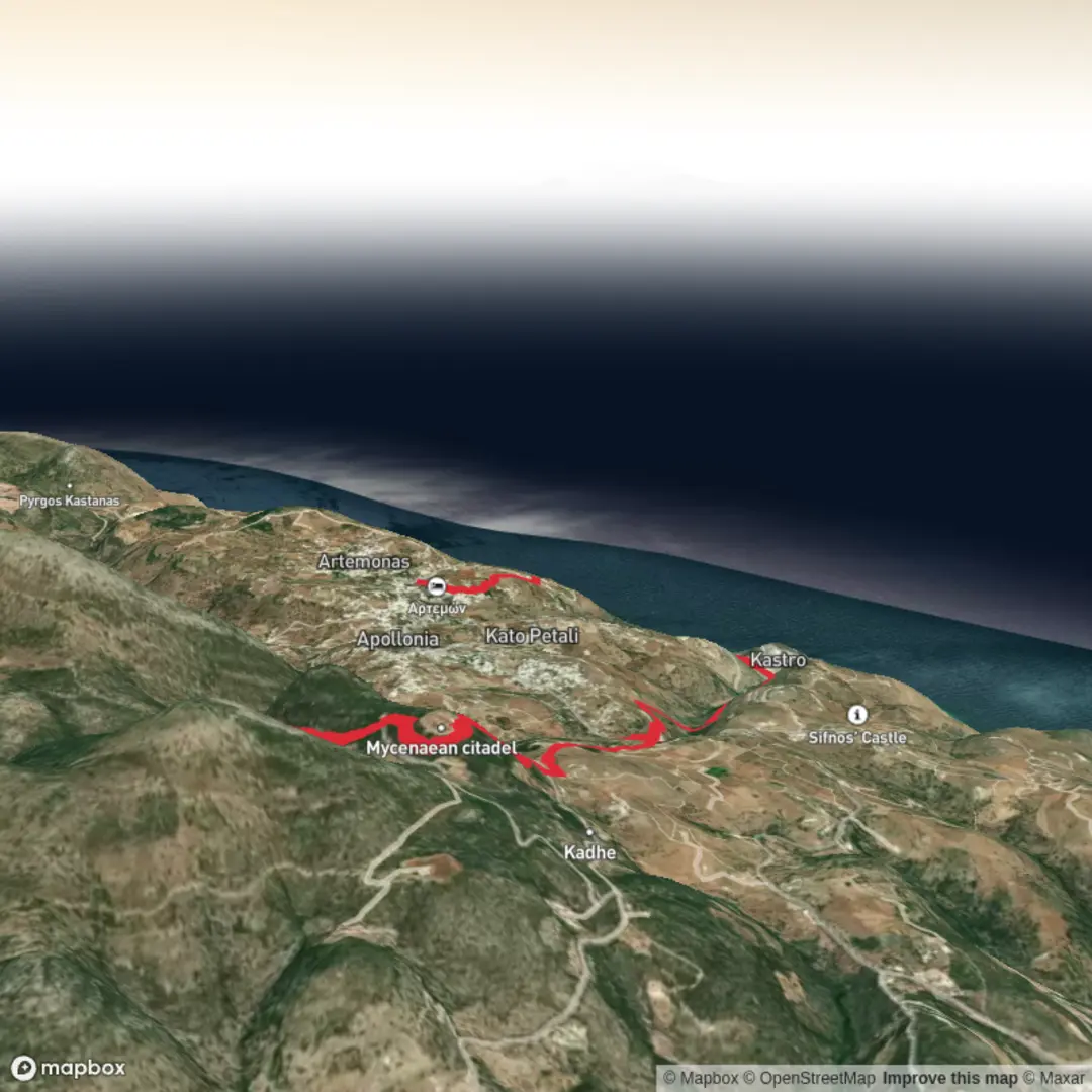 An image depicting the trail Agios Andreas, Kastro and Artemonas and its surrounding area.