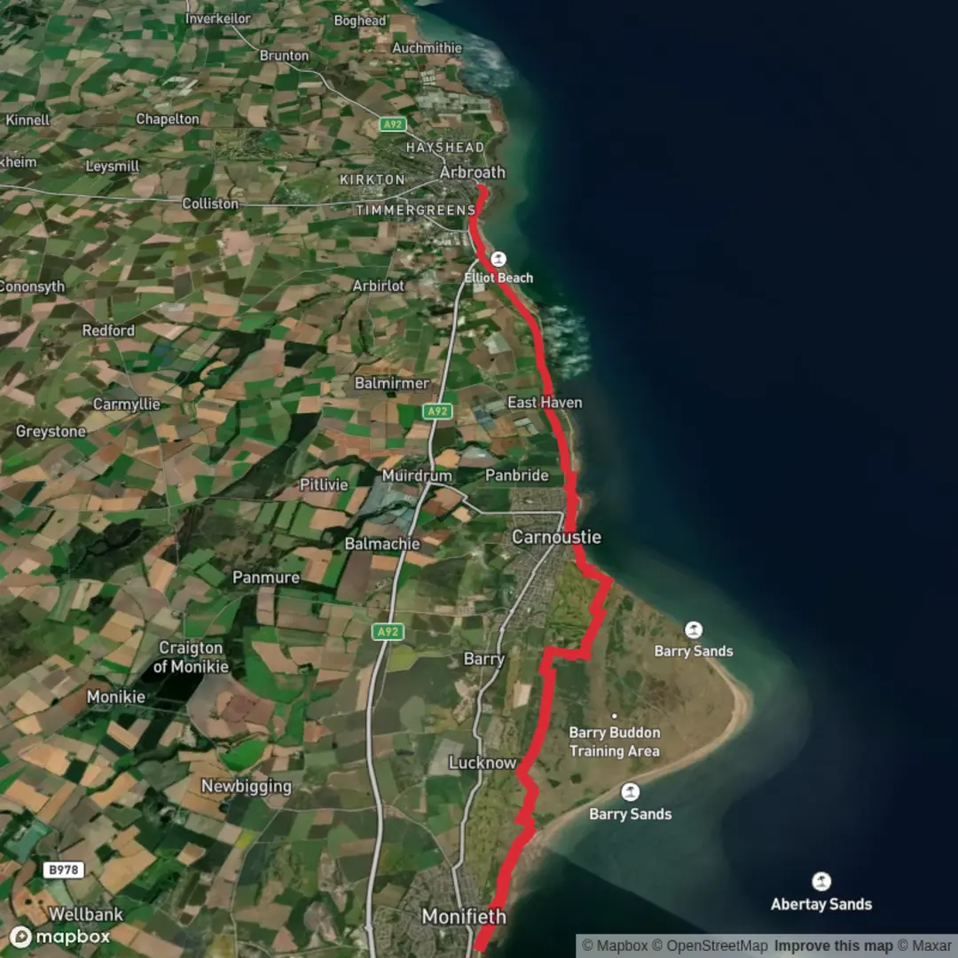 An image depicting the trail Monifieth to Arbroath and its surrounding area.