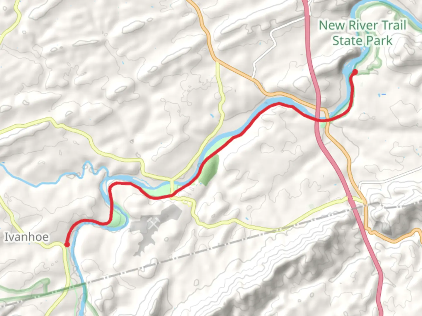 An image depicting the trail New River Trail - Ivanhoe and its surrounding area.