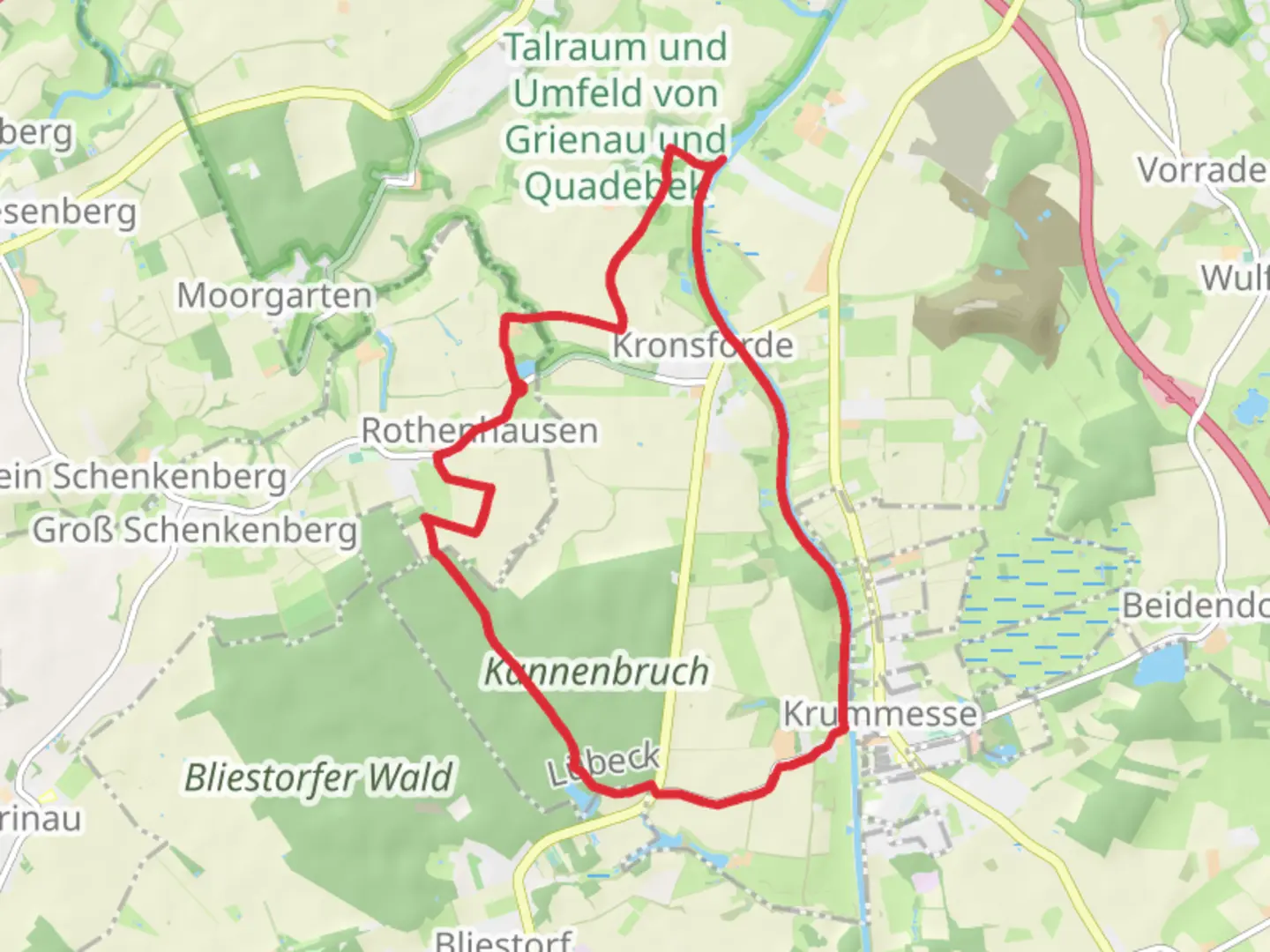 An image depicting the trail Totenweg and Langjohrd Loop and its surrounding area.
