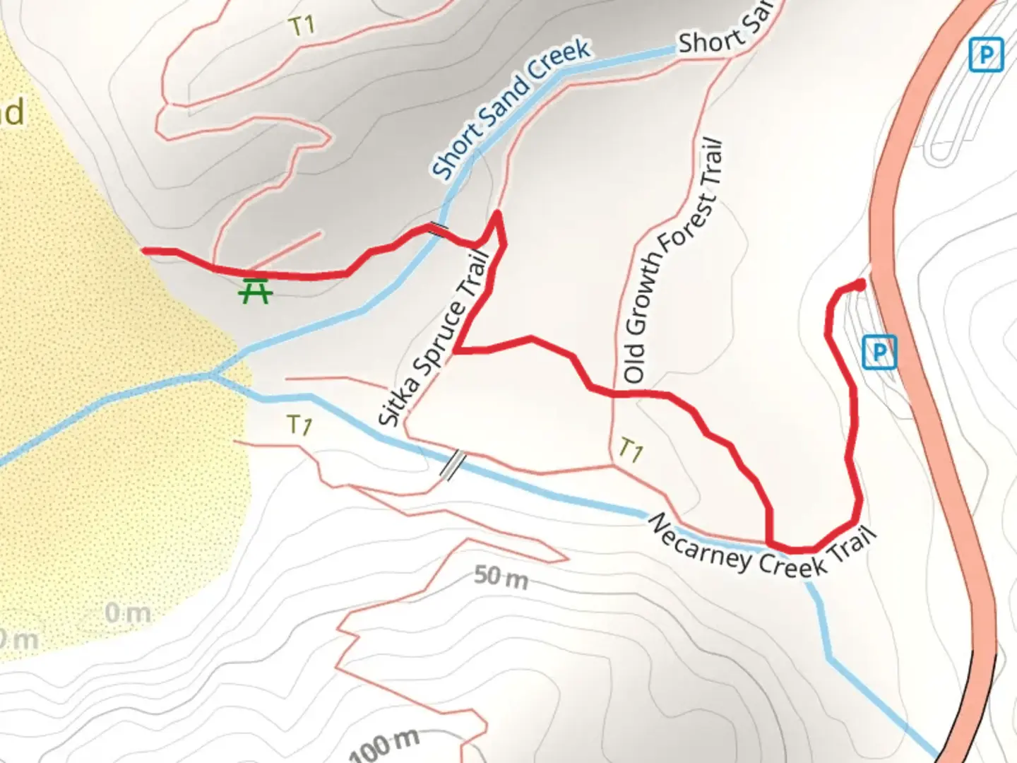 An image depicting the trail Short Sand Beach and its surrounding area.