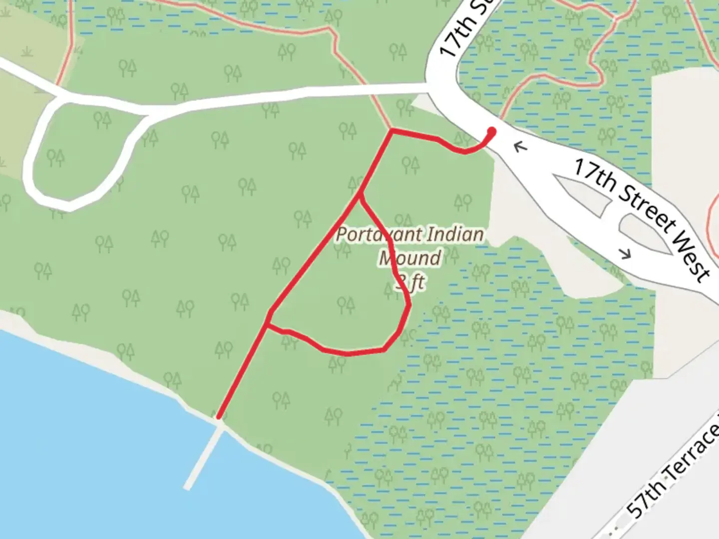 An image depicting the trail Portavant Indian Mound Loop and its surrounding area.