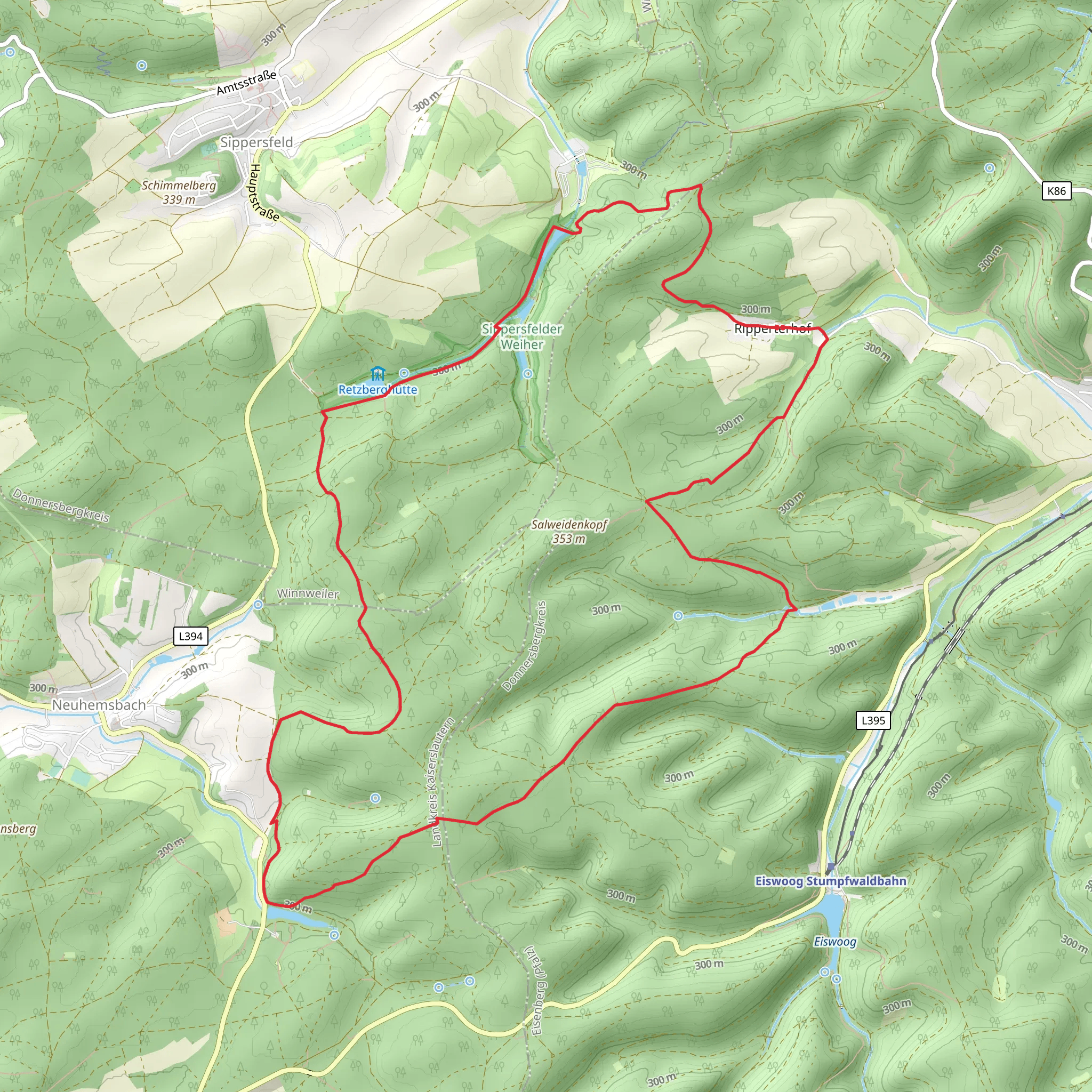Mühlenweiher, Schnepfberg, Billesweiher Loop via Primmtal Wanderweg Nr 5 mobile static map