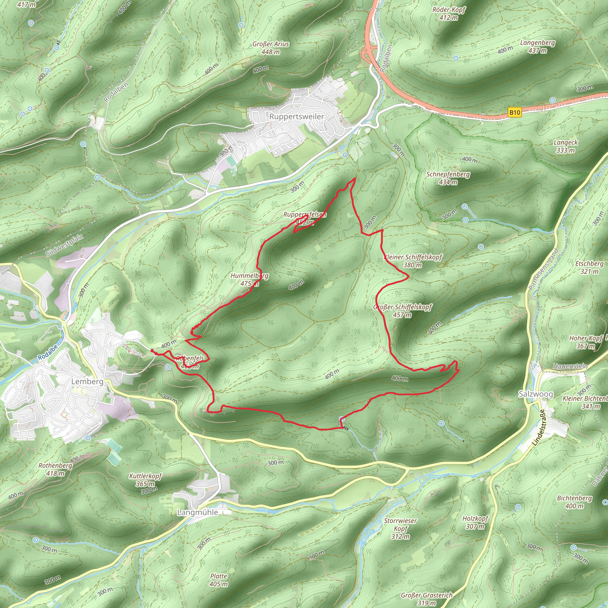 Ringstein and Langmuehlsicht via Pfaelzerwald Gruenes Dreieck mobile static map