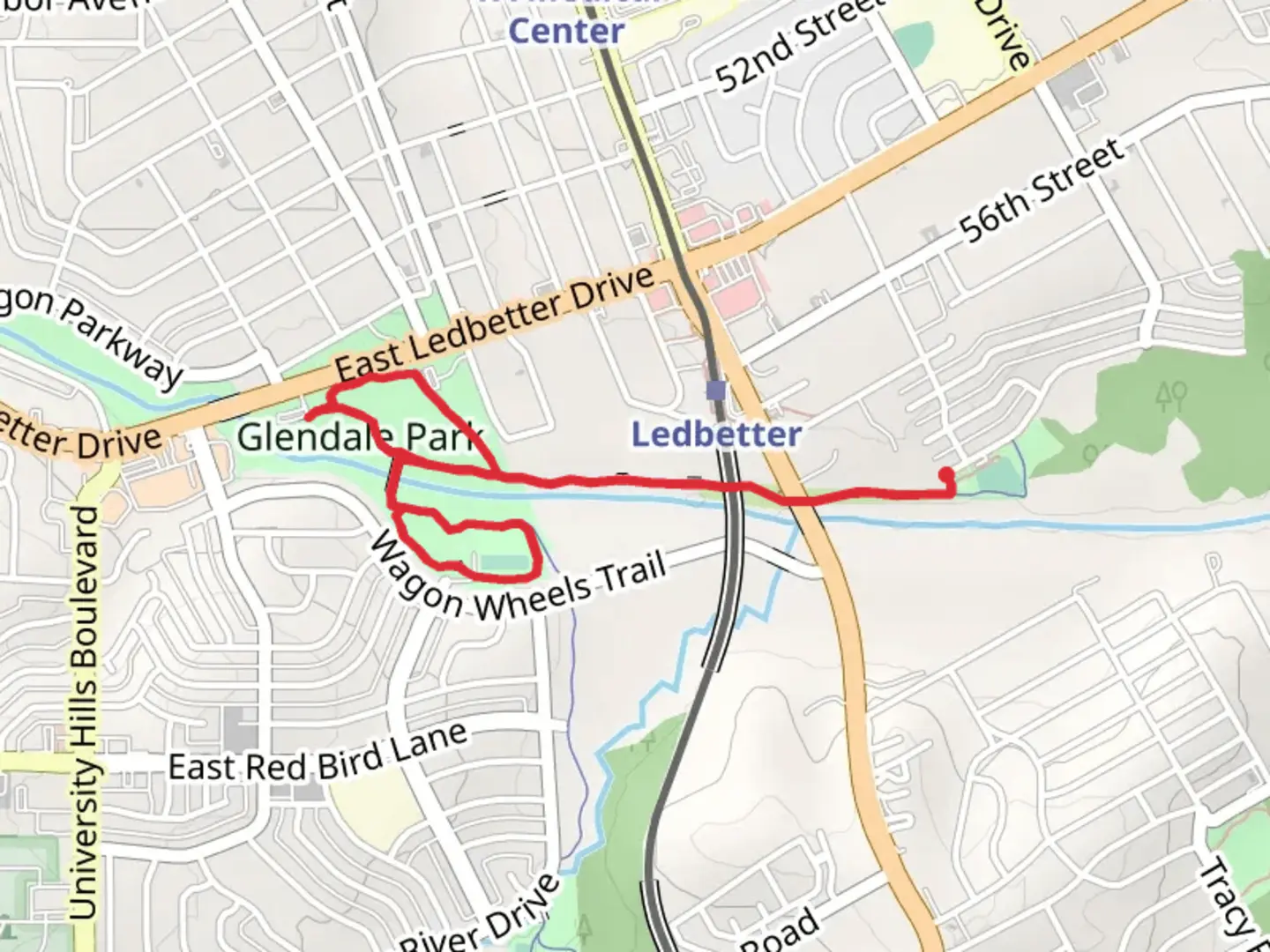 An image depicting the trail Glendale Park Loop and its surrounding area.