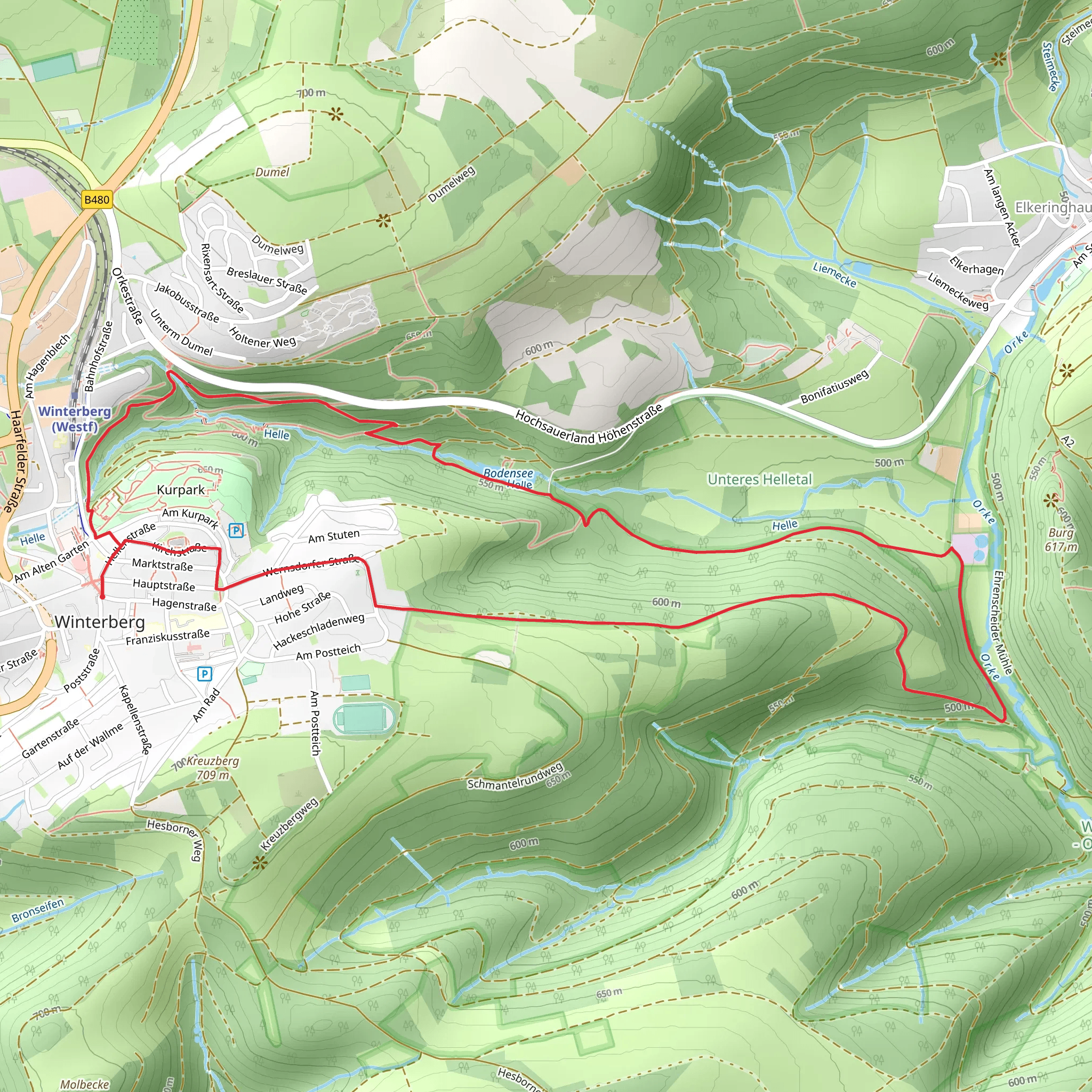 Bodensee via Schluchten-und Brueckenpfad and Winterberg Rundweg W2 Helletalweg mobile static map