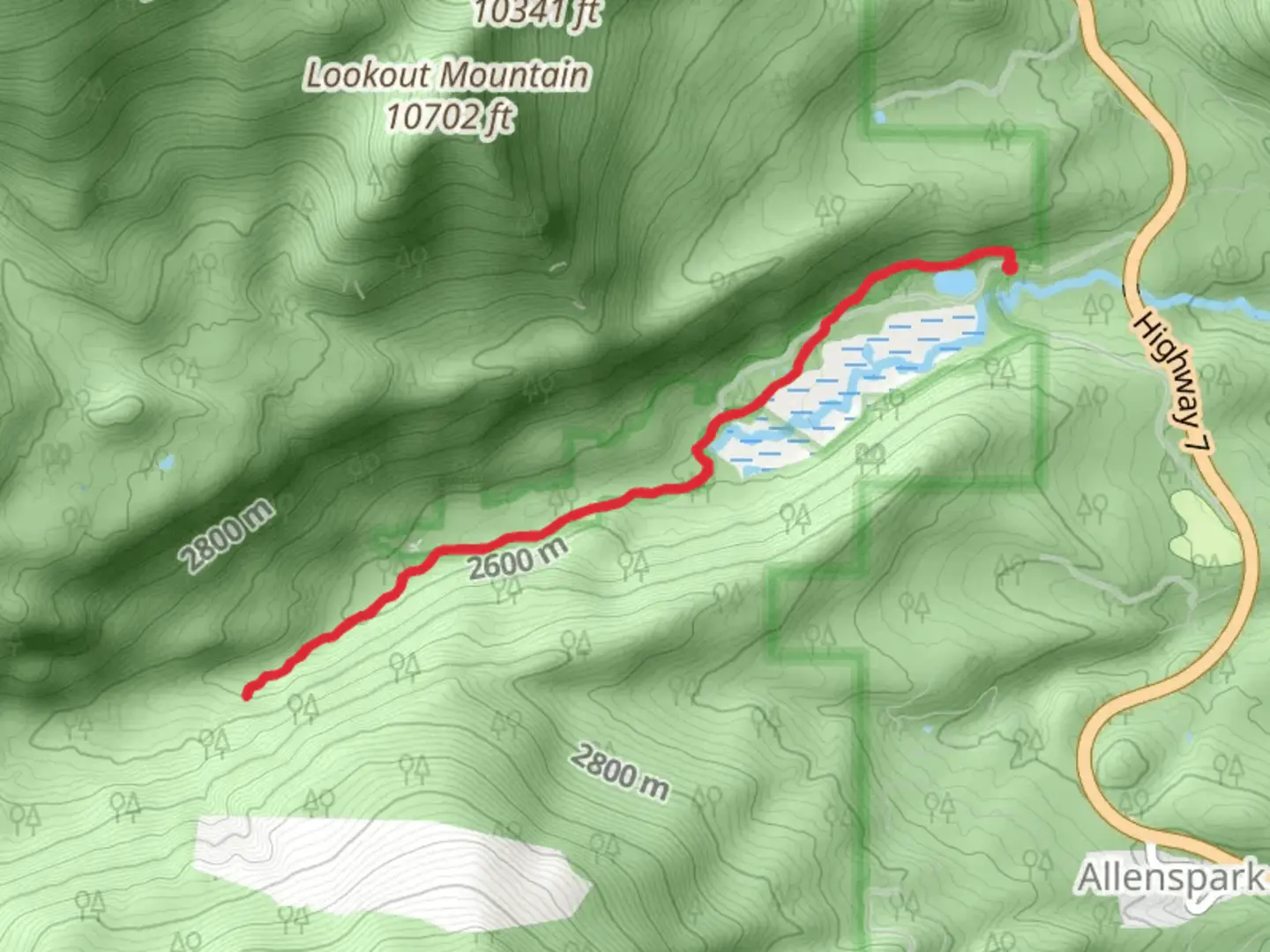An image depicting the trail Horse Trail and Hidden Falls Walk and its surrounding area.