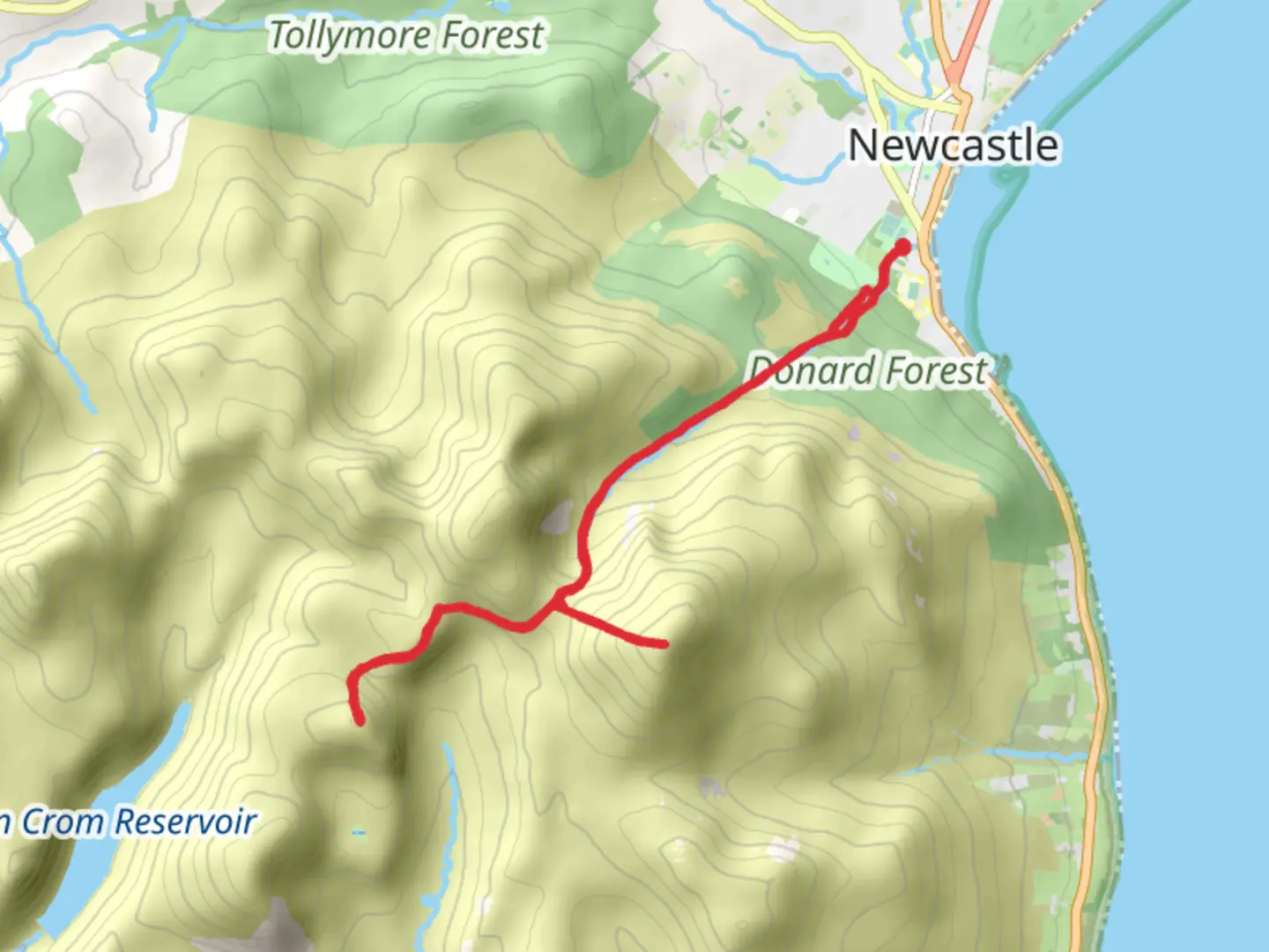An image depicting the trail Newcastle Slieve Donard Slieve Beg Cove Mtn and its surrounding area.