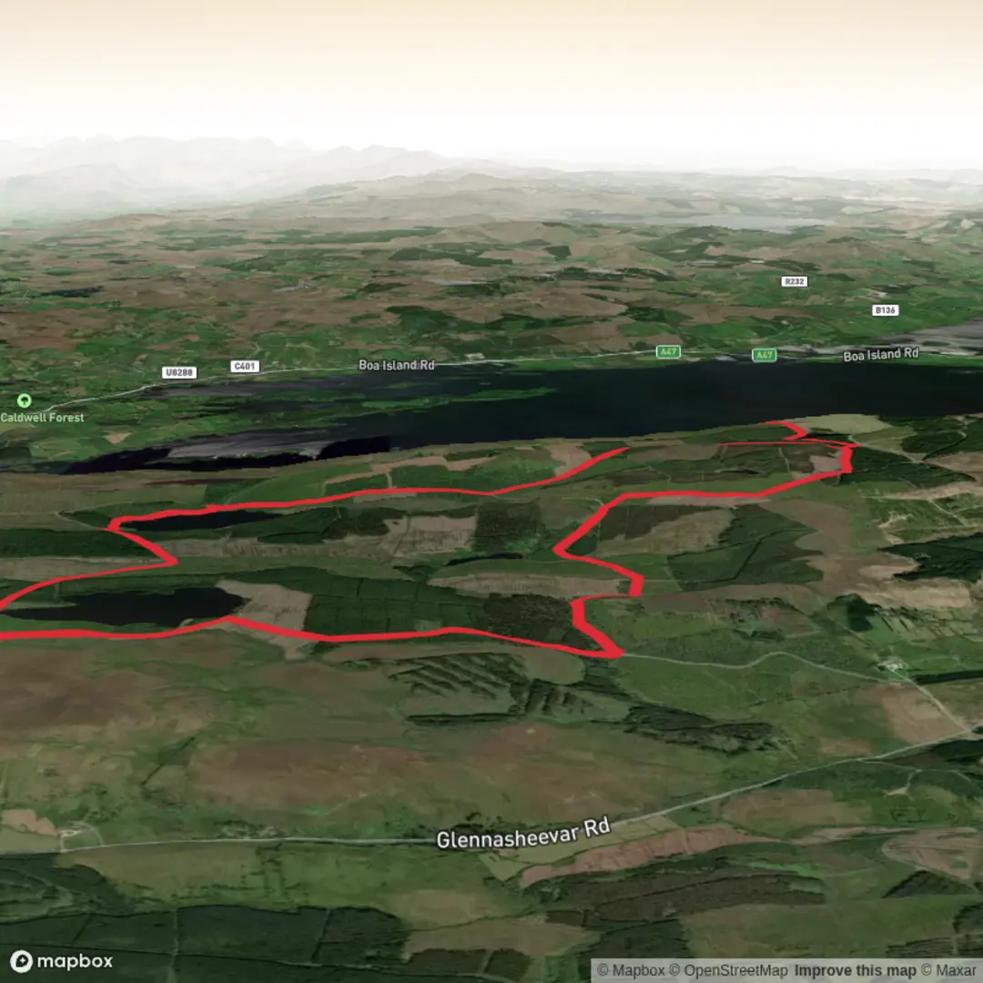 An image depicting the trail Meenameen Lough and Lough Navar Loop and its surrounding area.