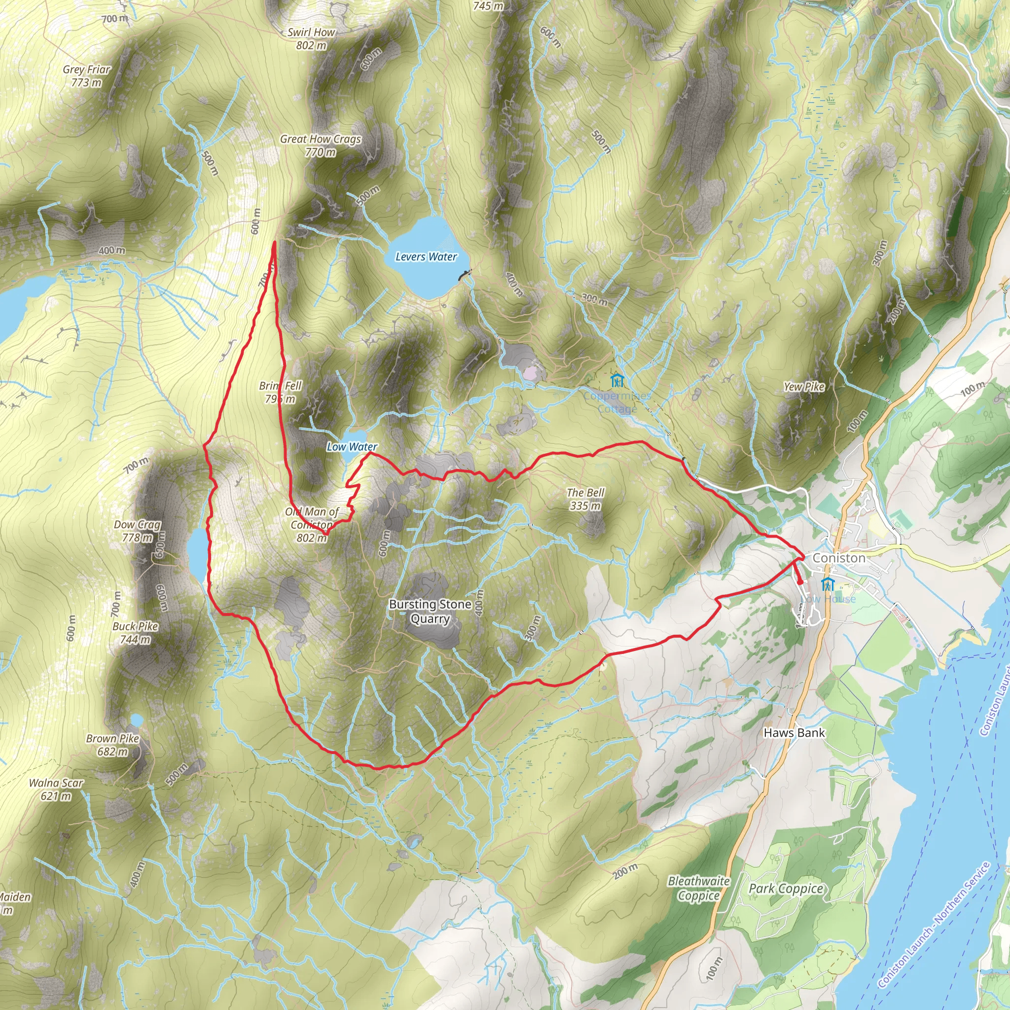 Goat's Water, Brim Fell, Old Man of Coniston and Low Water Loop - Coniston mobile static map