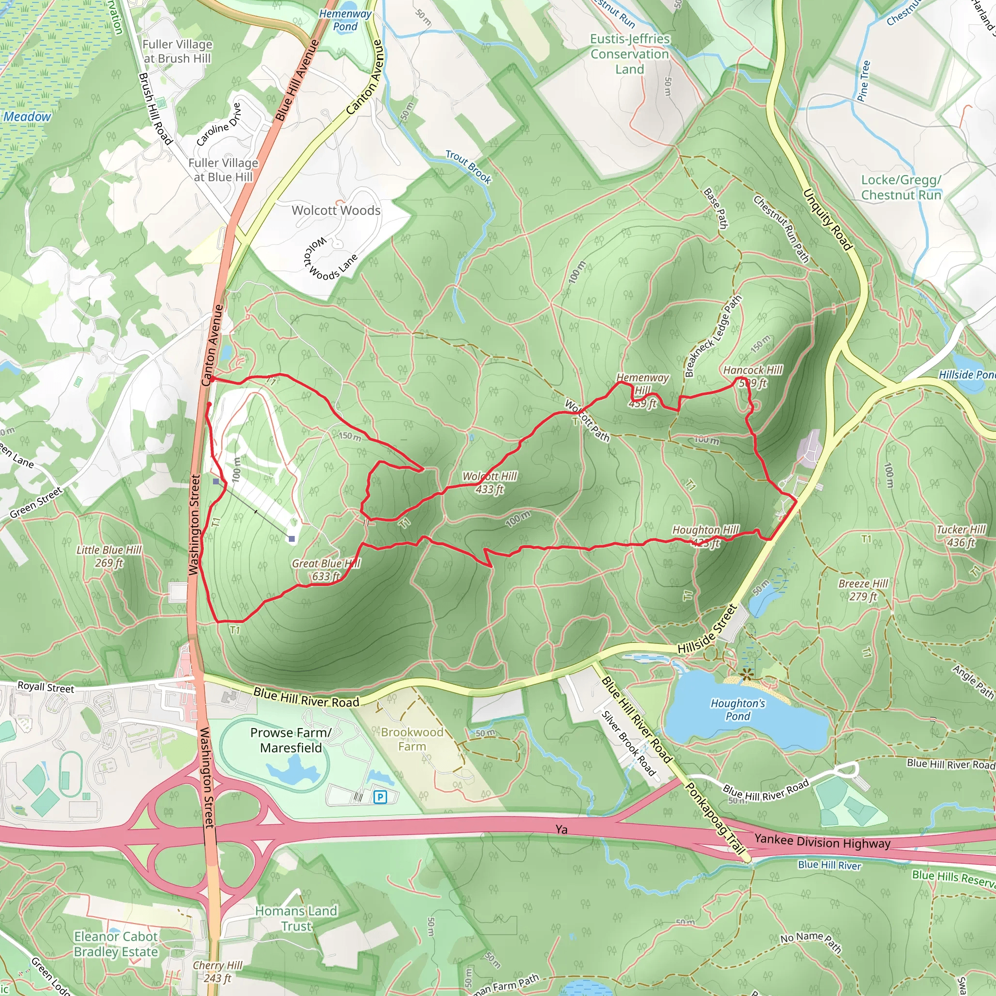 Great Blue Hill to Hancock Hill to Hemenway Hill Loop mobile static map