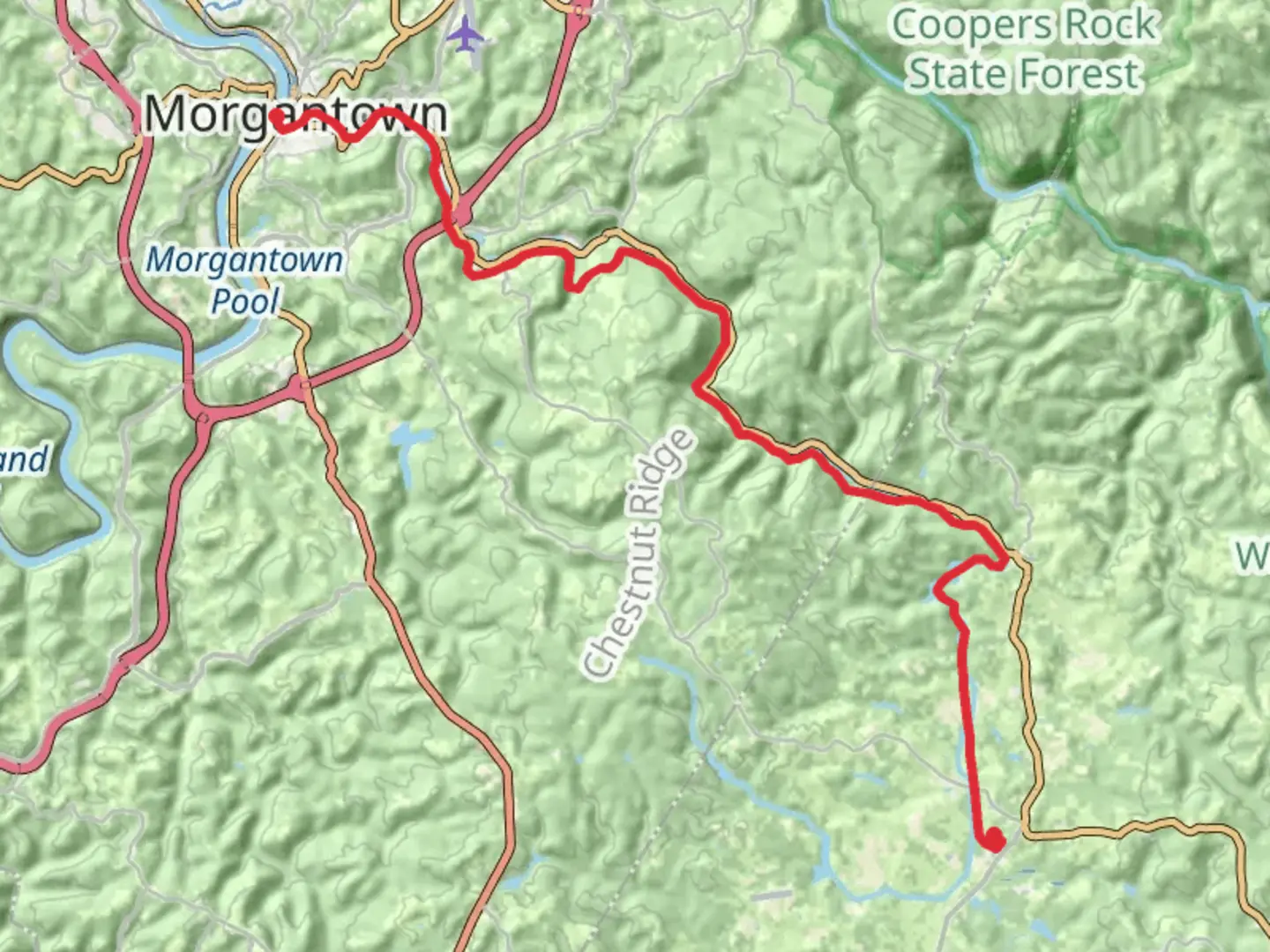 An image depicting the trail Deckers Creek Trail - Reedsville Park and its surrounding area.