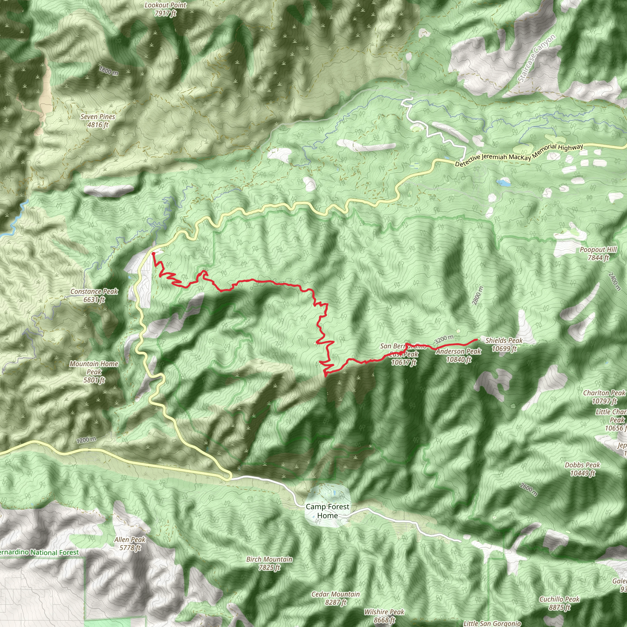Anderson Peak via San Bernardino Peak Trail mobile static map