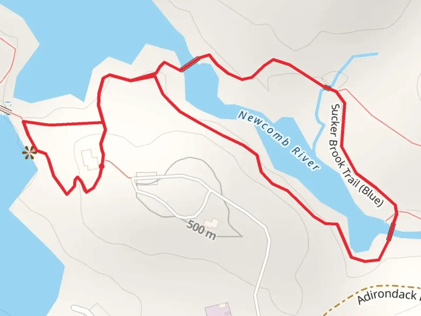 An image depicting the trail Newcomb River via Sucker Brook Trail - Blue and its surrounding area.