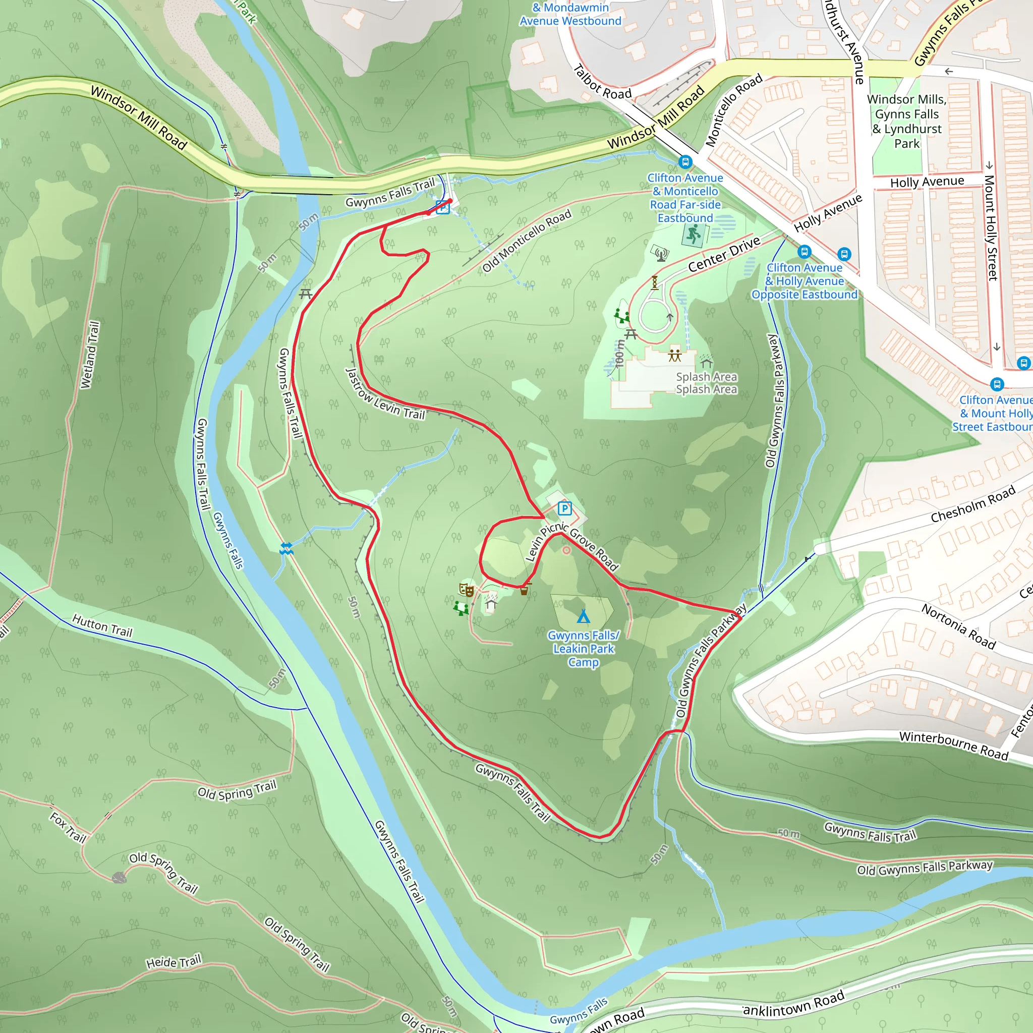 Gwynns Falls and Jastrow Levin Loop Trail mobile static map