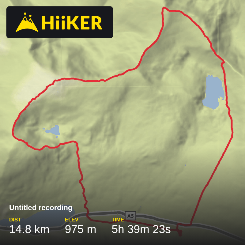 A map preview of the recording Pen Yr Ole Wen, Carnedd Daffyd, Carnedd Llewelyn & Ffynnon Llugwy Reservoir circular.