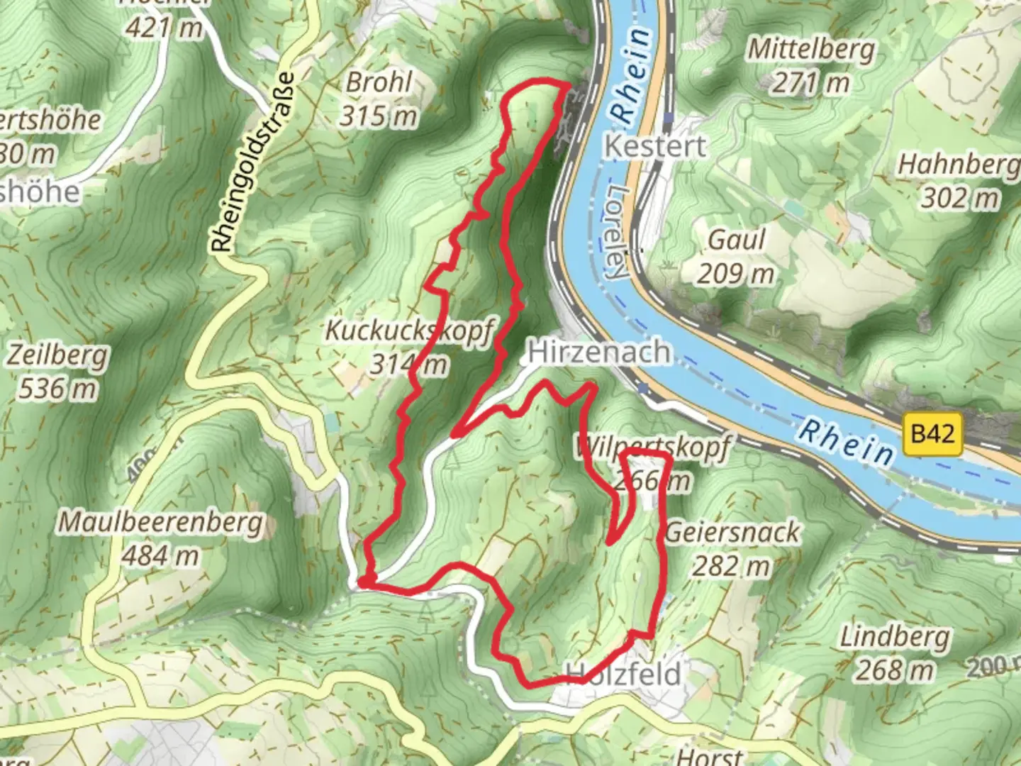 An image depicting the trail Wingertsberg, Ginsterstueck and Niederwald via Linkseheinischer Jakobsweg and its surrounding area.
