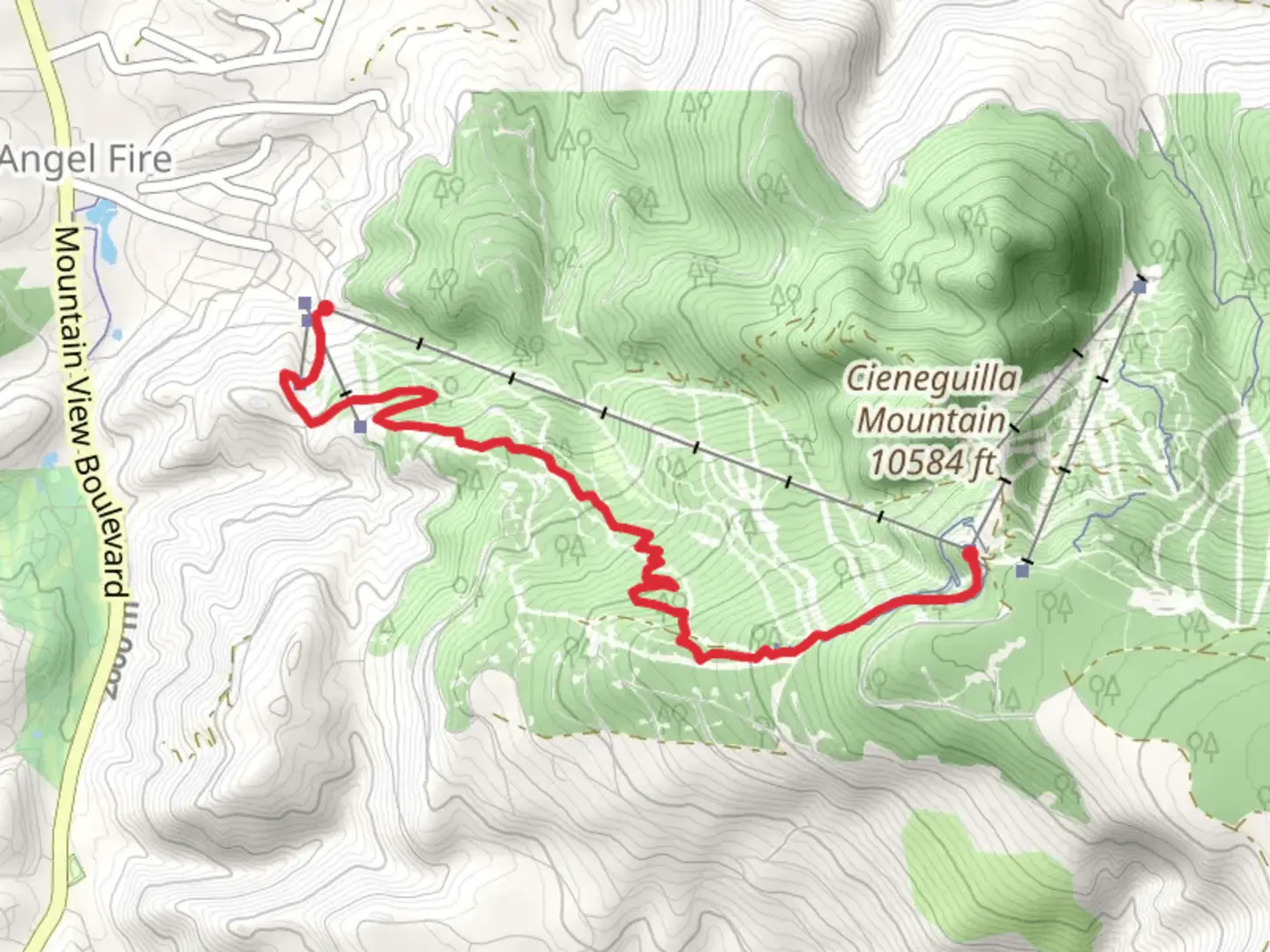 An image depicting the trail Easy Street and Boulder Dash Trail and its surrounding area.