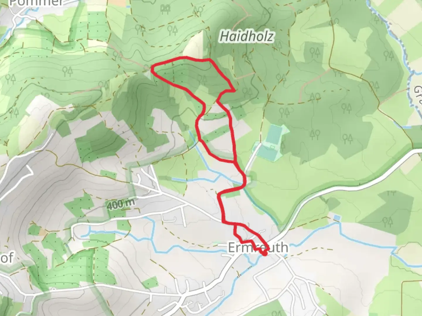 An image depicting the trail Schloss Ermreuth and Jüdischer Friedhof Ermreuth Loop and its surrounding area.