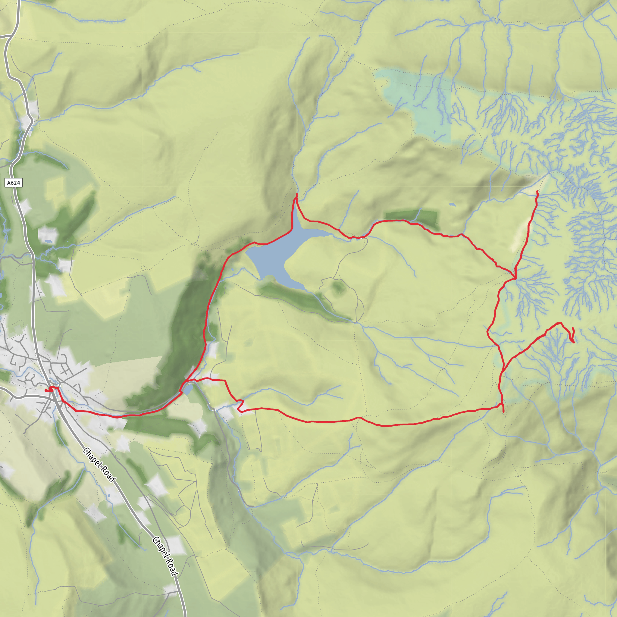 Hayfield - Kinder Reservoir - Downfall - Kinder Scout - Kinderlow End - Hayfield mobile static map