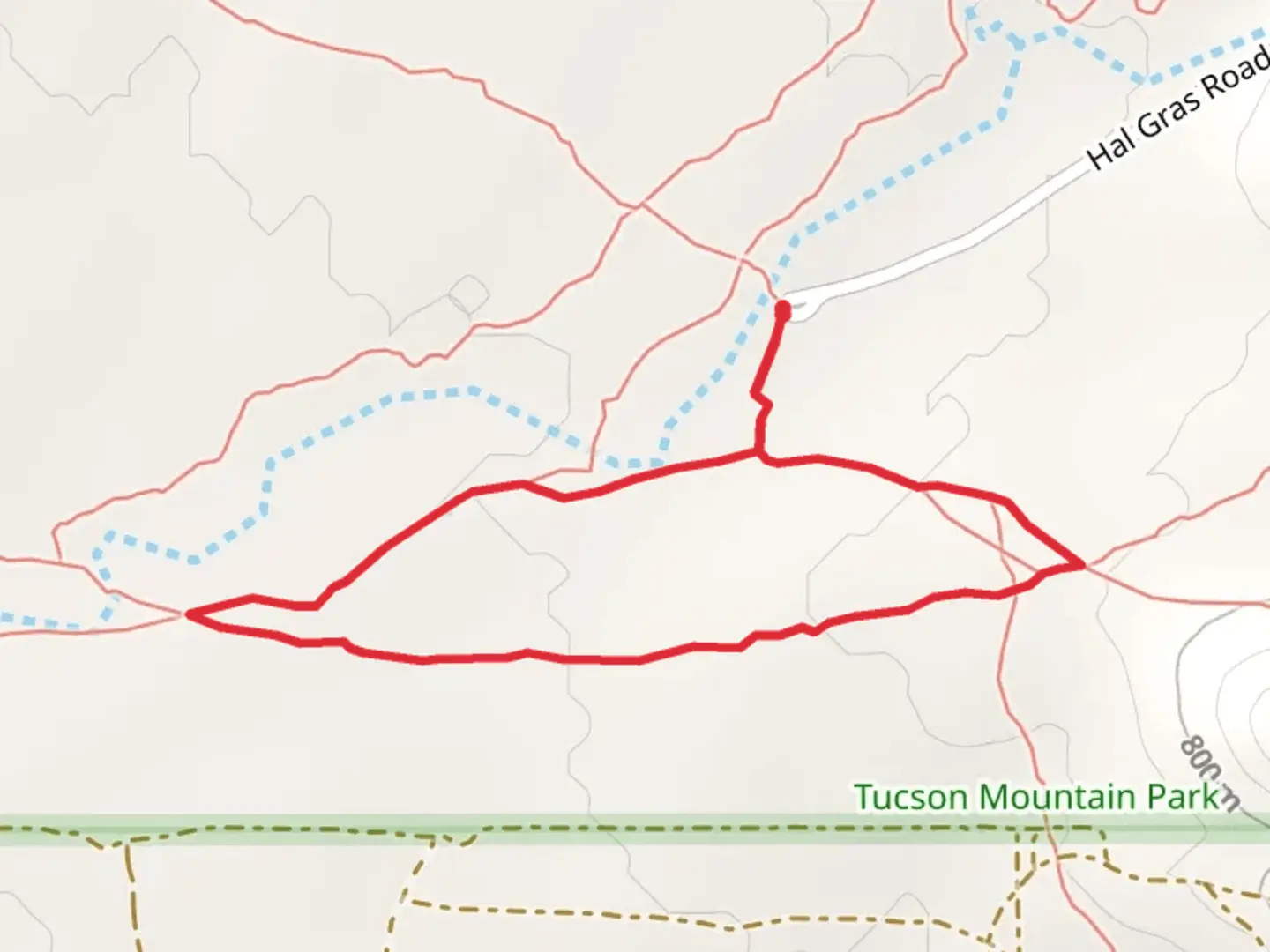 An image depicting the trail Ironwood Trail, Prospector Trail and Caliche Flats Trail Loop and its surrounding area.