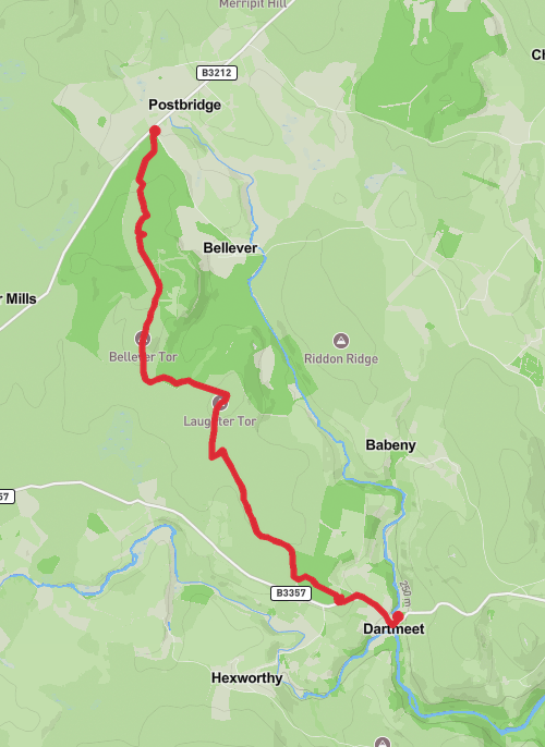 bellever to dartmeet  mobile static map