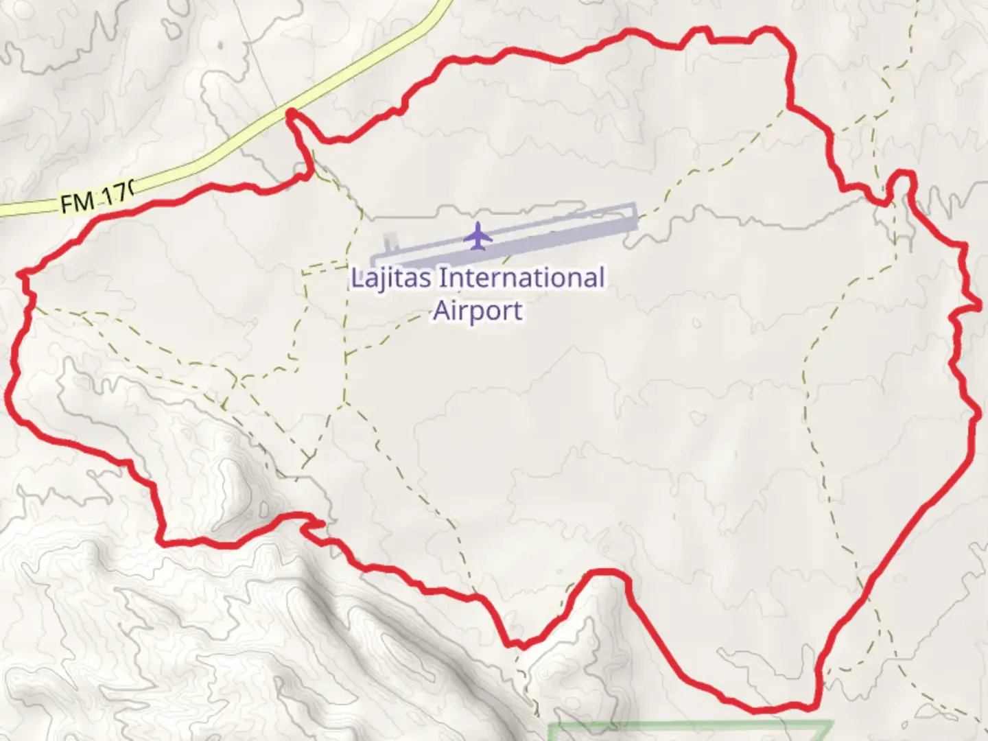 An image depicting the trail Loop 3 and 4 Loop from FM 170 and its surrounding area.