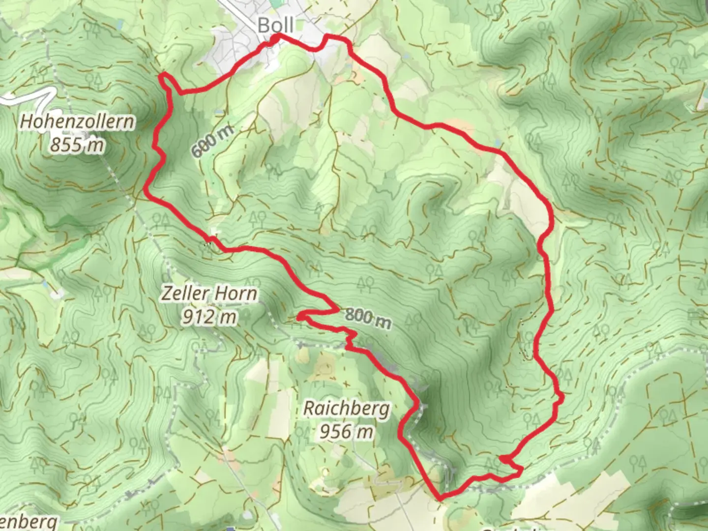 An image depicting the trail Friedrichstal, Hangender Stein and Backofenfelsen Loop - Boll and its surrounding area.