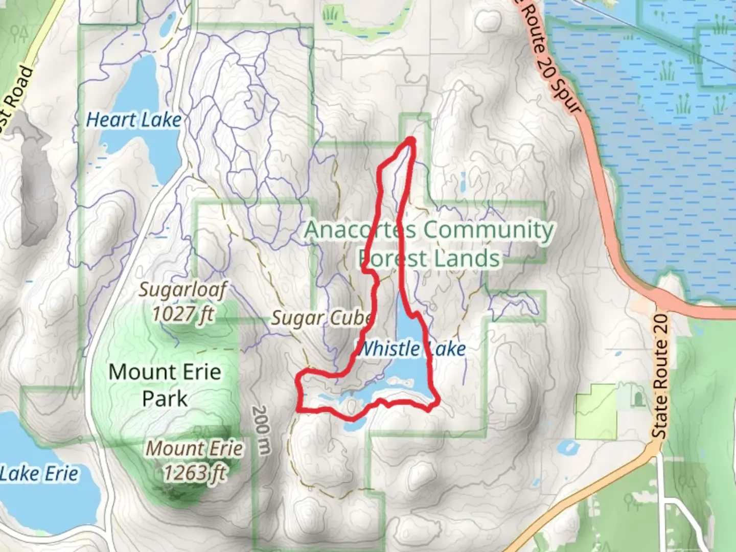 An image depicting the trail Whistle Lake Loop and its surrounding area.