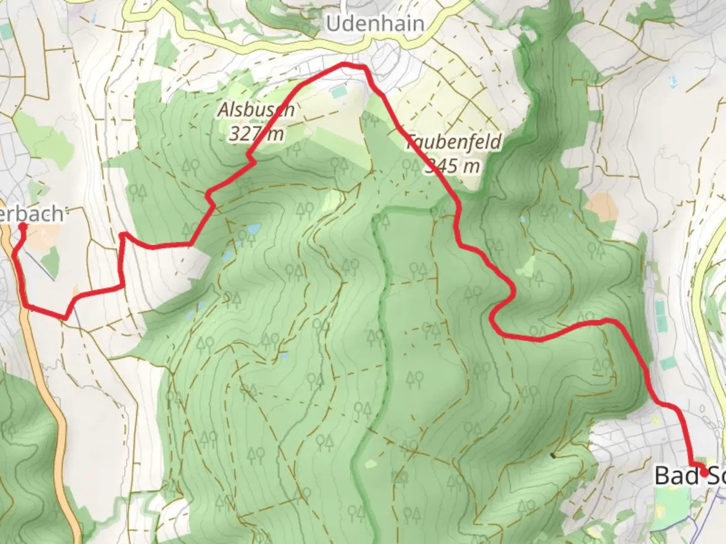 An image depicting the trail Bad Soden and Salmuenster Wanderweg and its surrounding area.